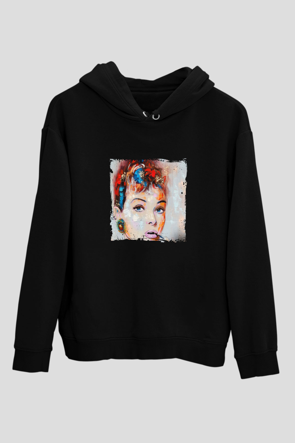 Audrey Hepburn Baskılı Unisex Siyah Hoodie