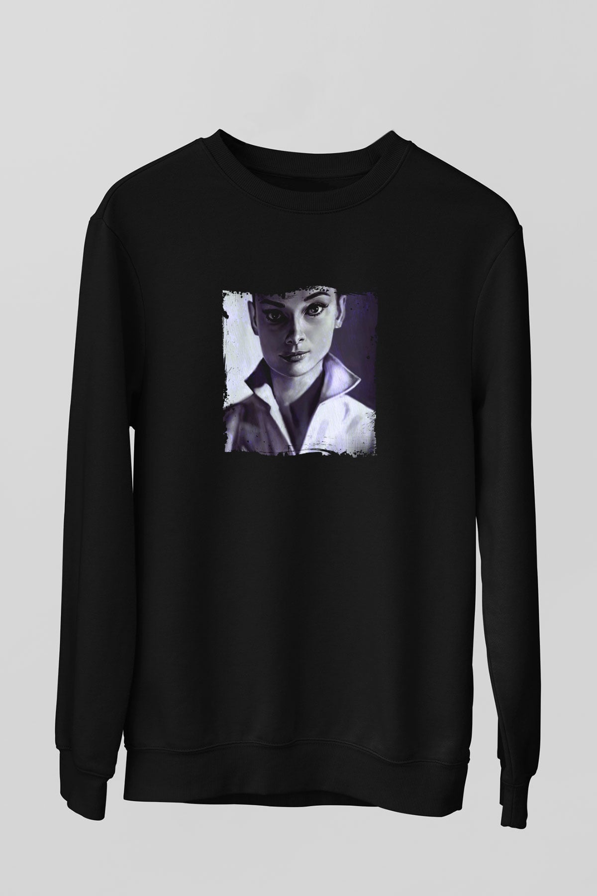 Audrey Hepburn Baskılı Unisex Siyah Sweatshirt