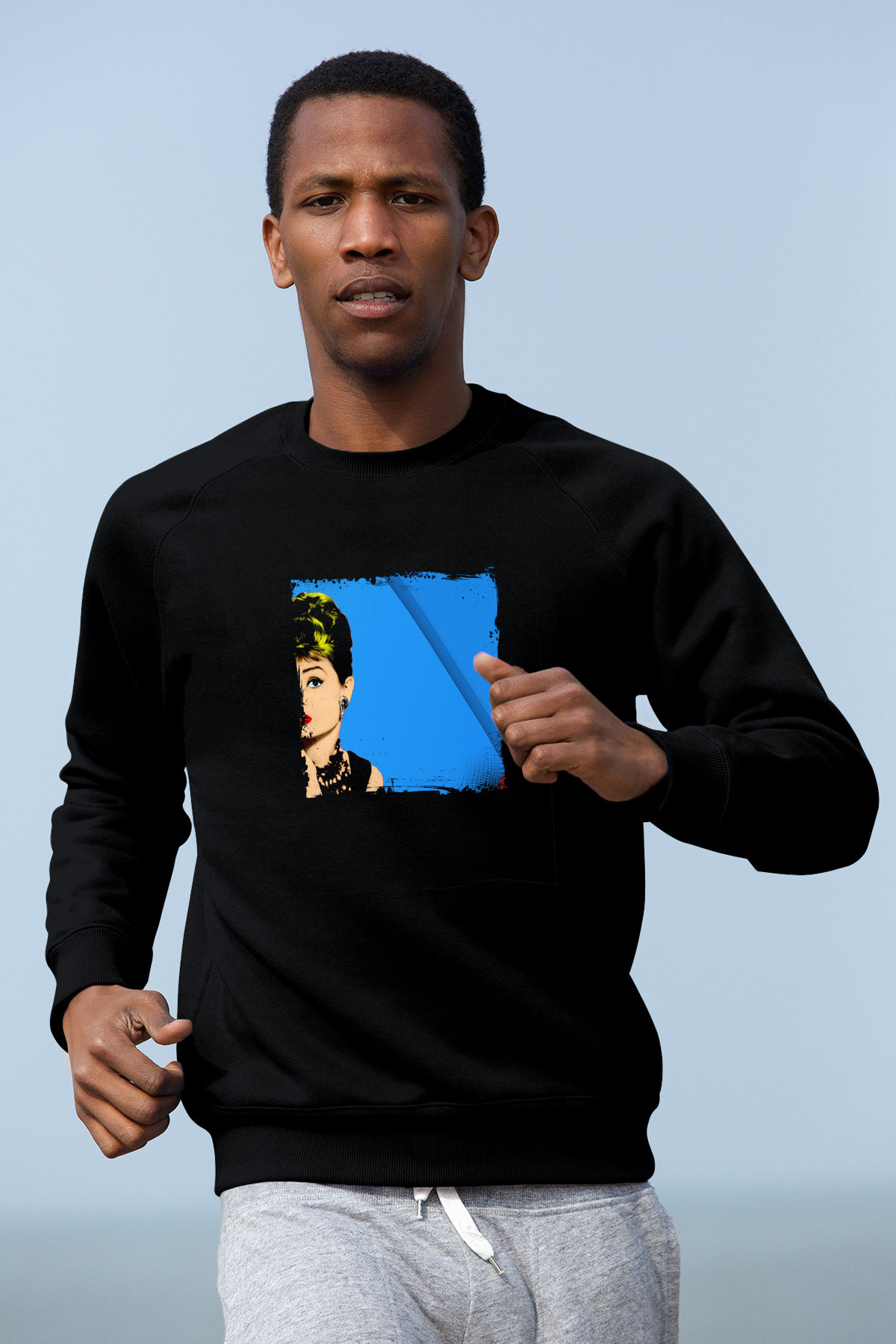 Audrey Hepburn Baskılı Unisex Siyah Sweatshirt