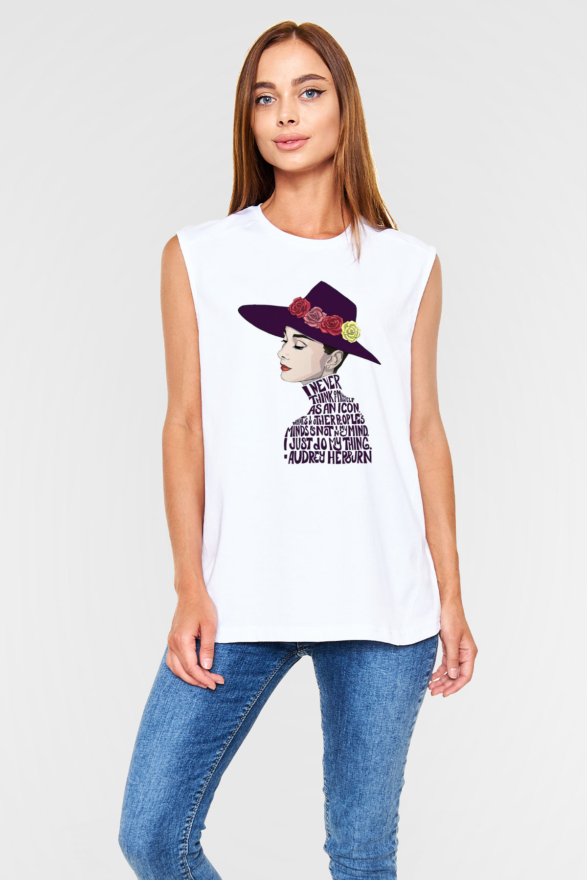 Audrey Hepburn Beyaz Unisex Kolsuz Tişört