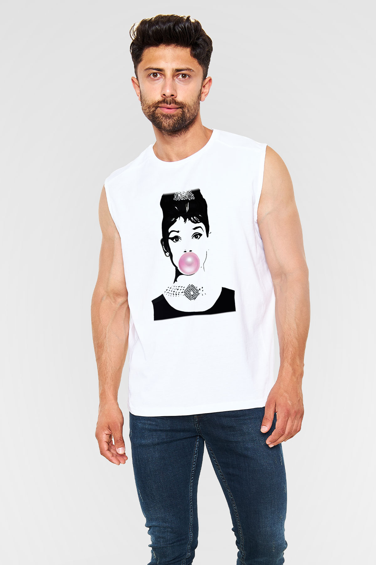 Audrey Hepburn Beyaz Unisex Kolsuz Tişört