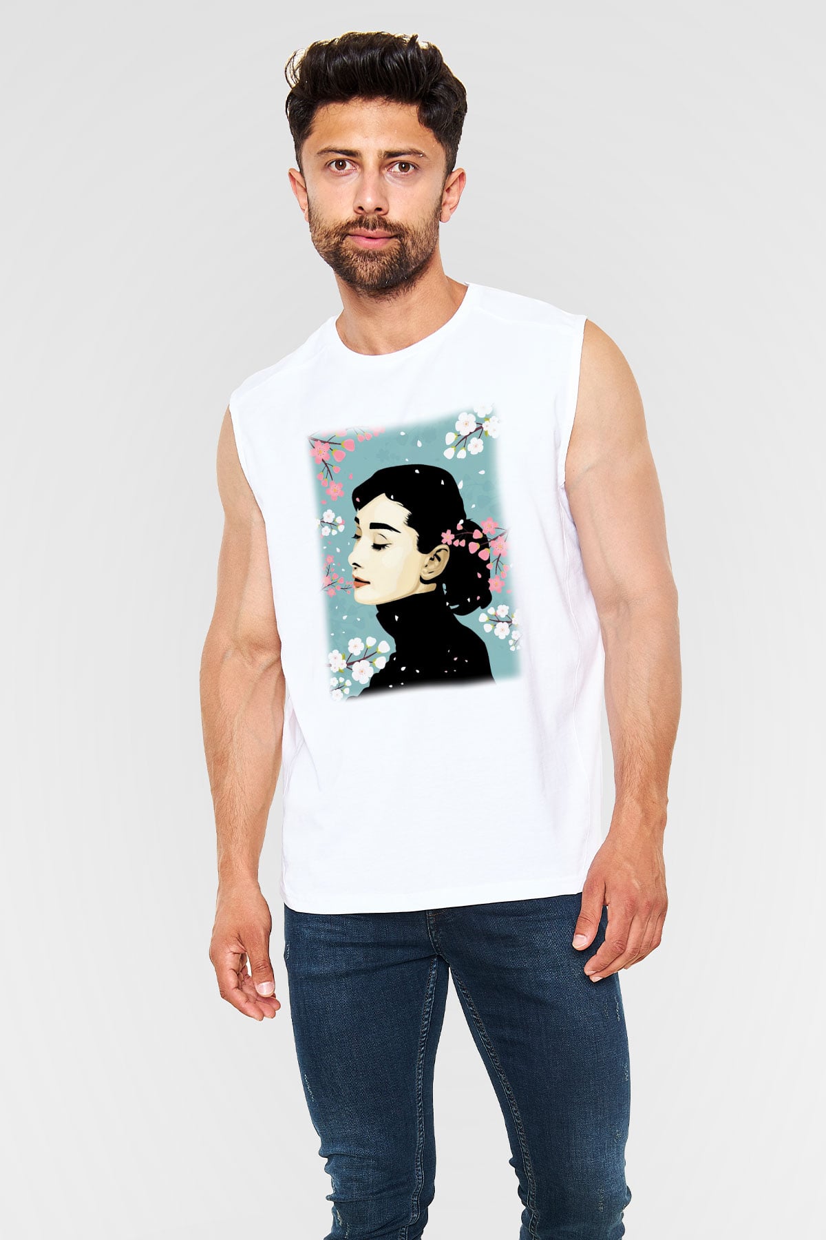 Audrey Hepburn Beyaz Unisex Kolsuz Tişört