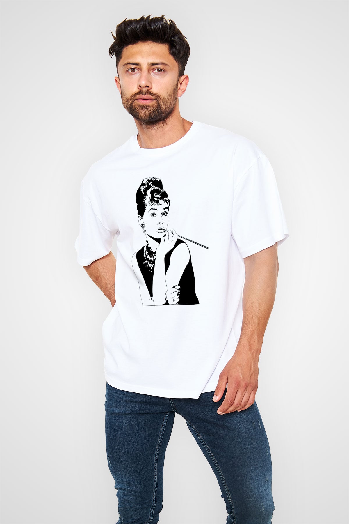 Audrey Hepburn Beyaz Unisex Oversize Tişört T-Shirt