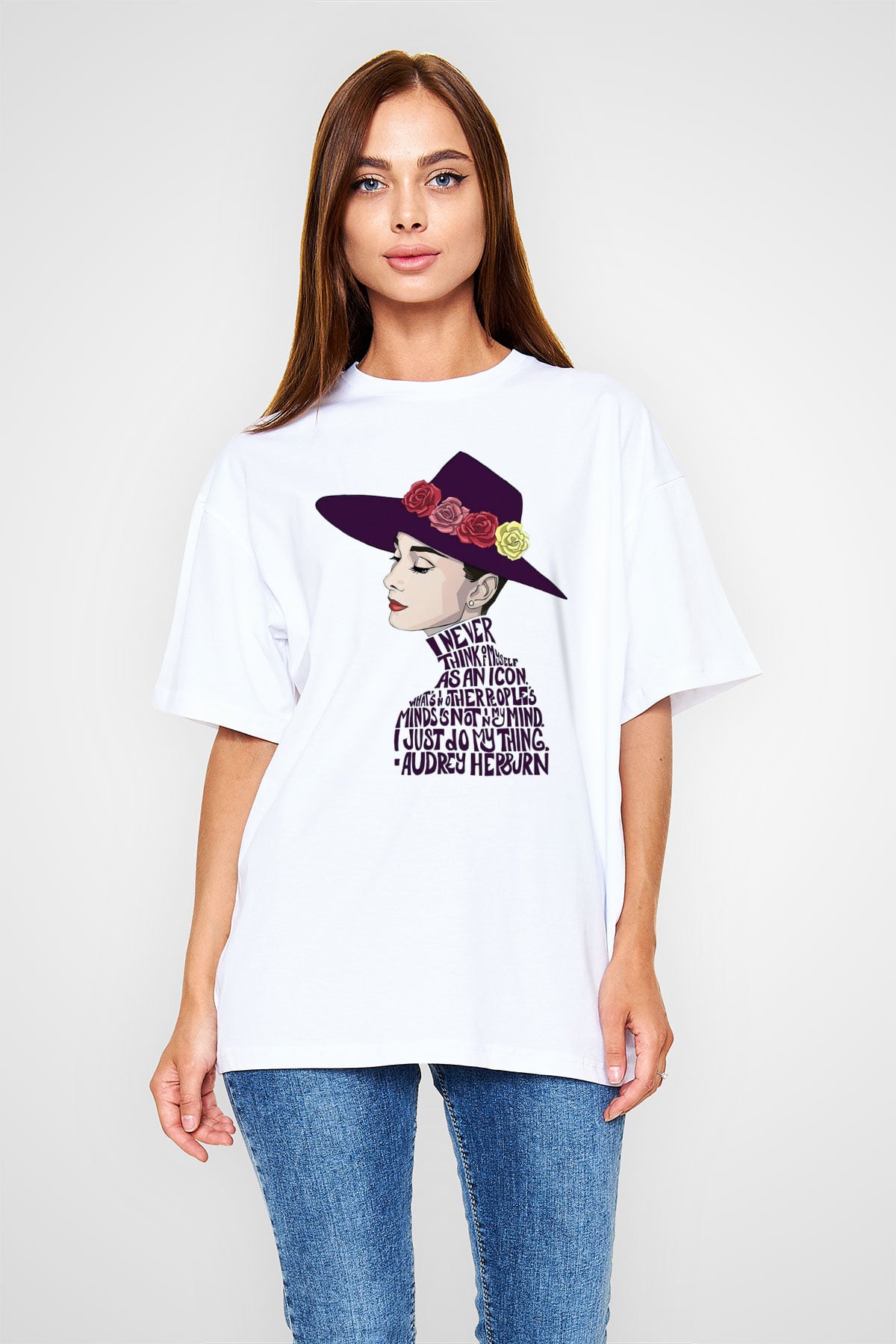 Audrey Hepburn Beyaz Unisex Oversize Tişört T-Shirt
