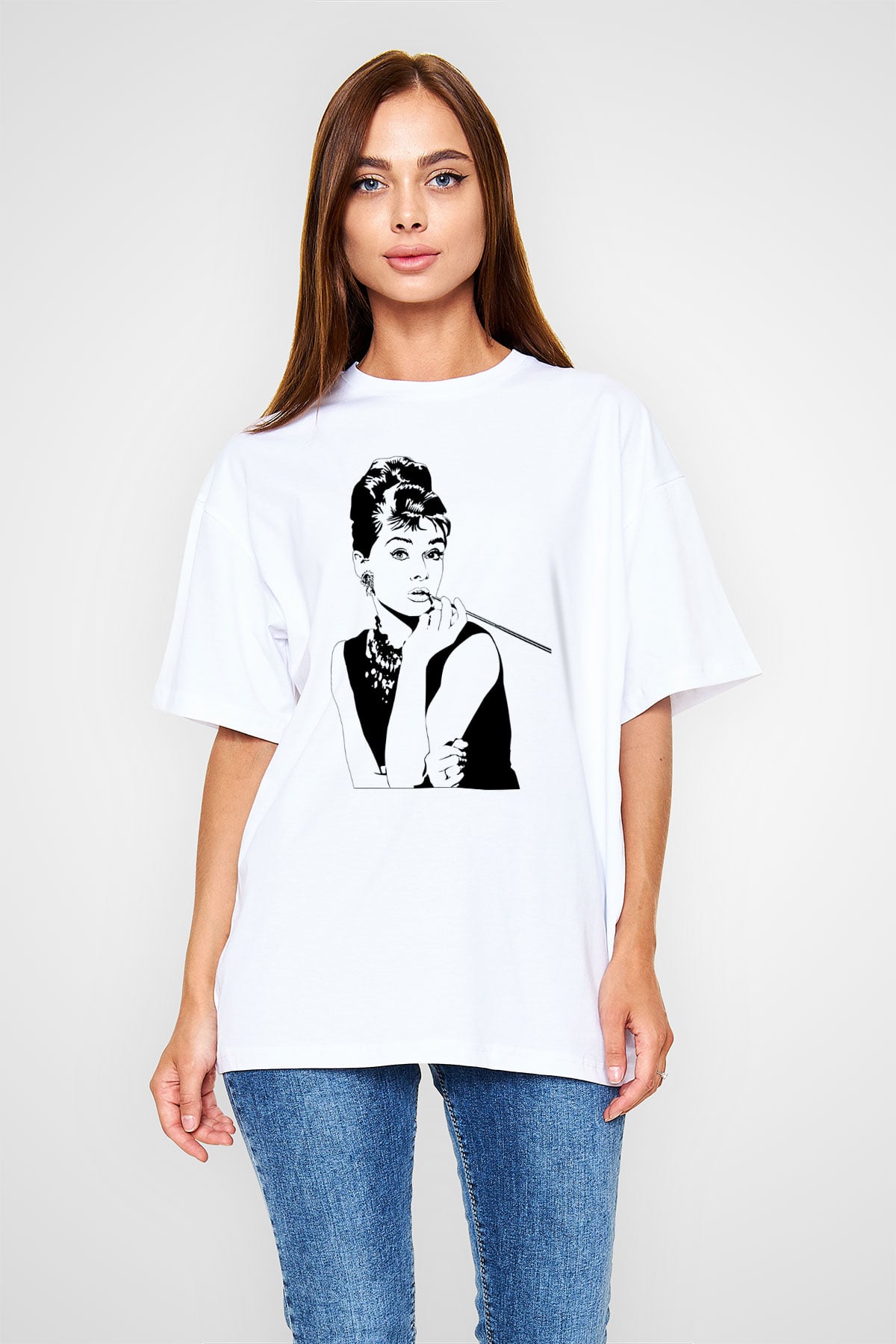 Audrey Hepburn Beyaz Unisex Oversize Tişört T-Shirt