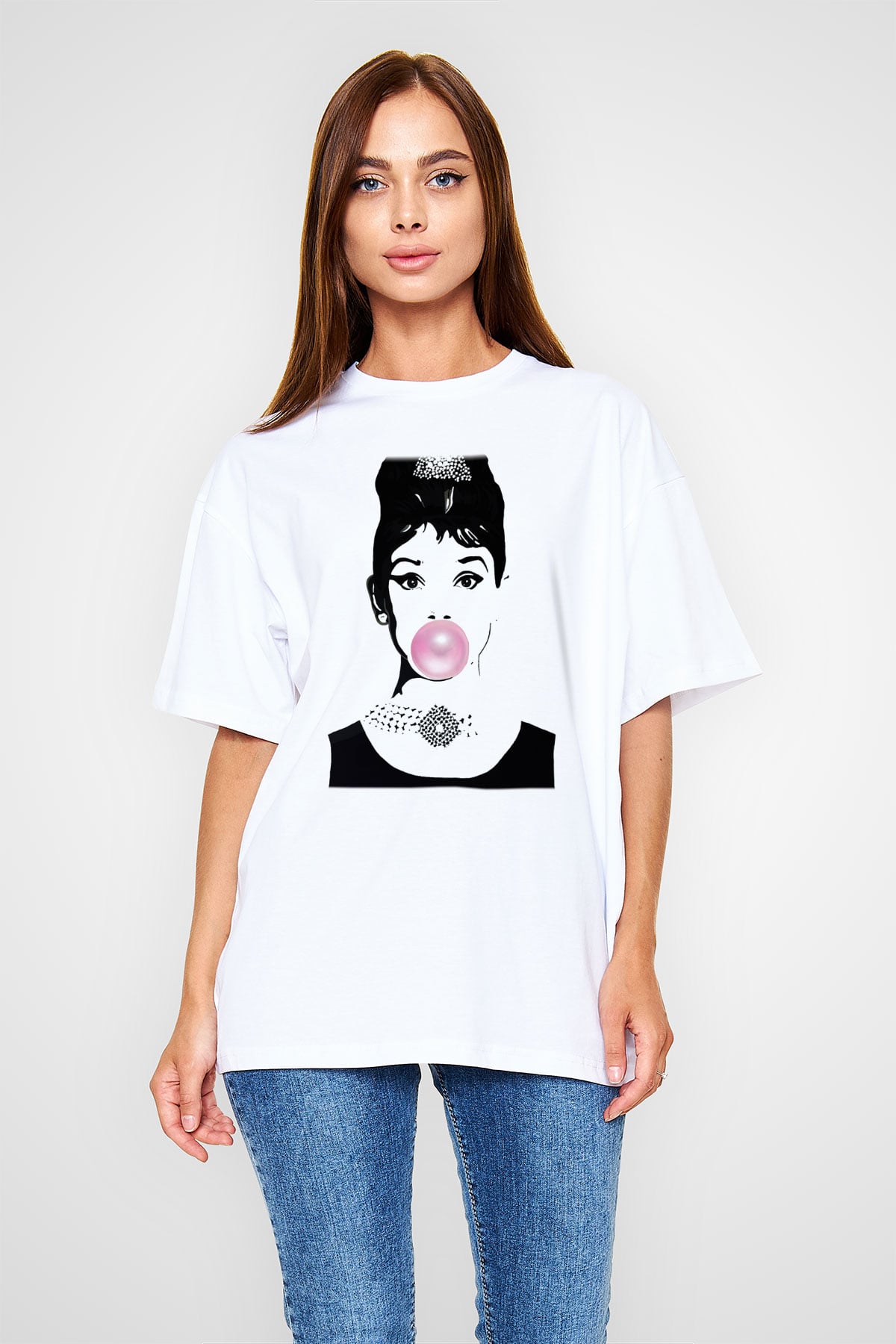 Audrey Hepburn Beyaz Unisex Oversize Tişört T-Shirt