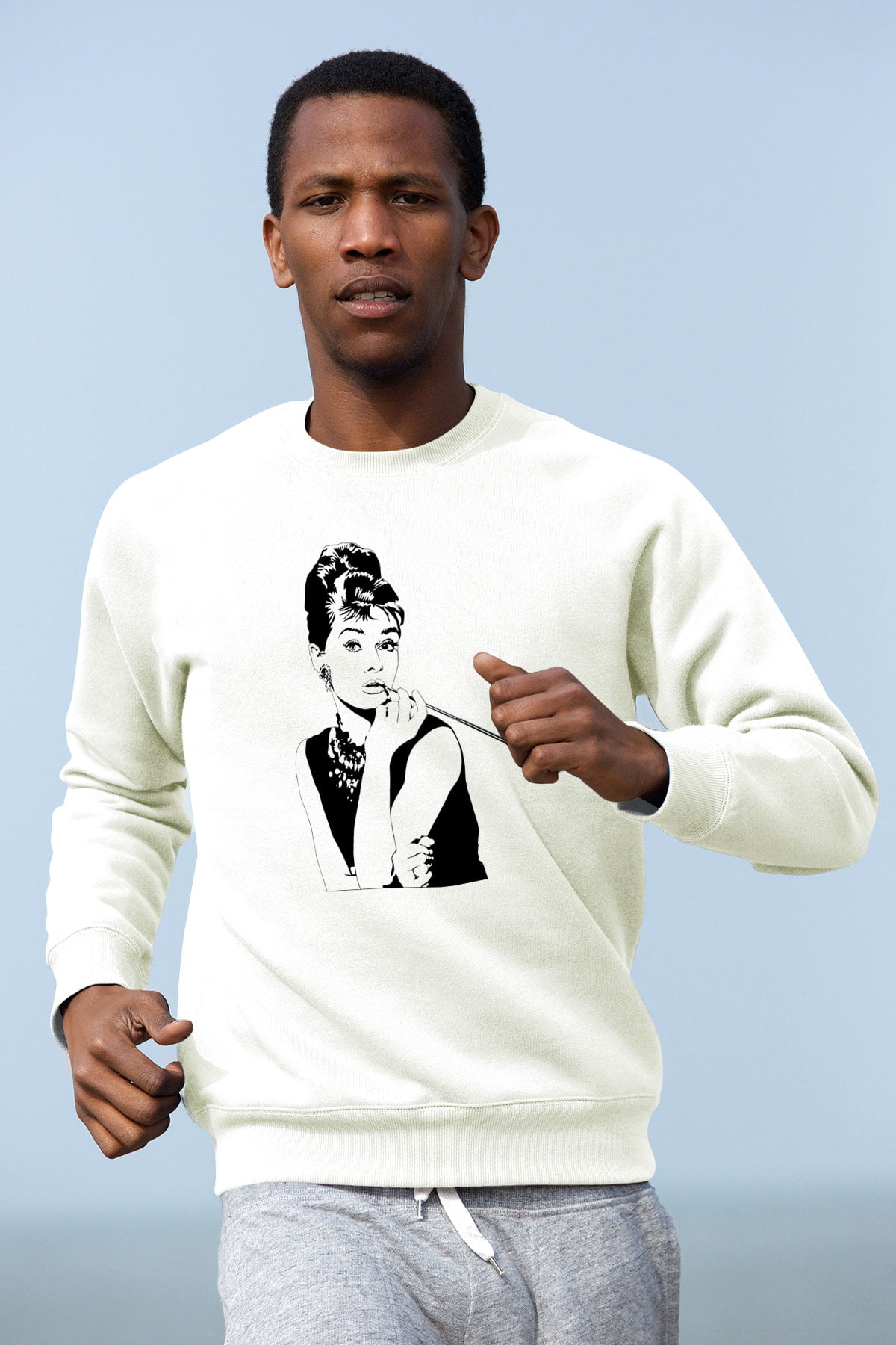 Audrey Hepburn Beyaz Unisex Sweatshirt