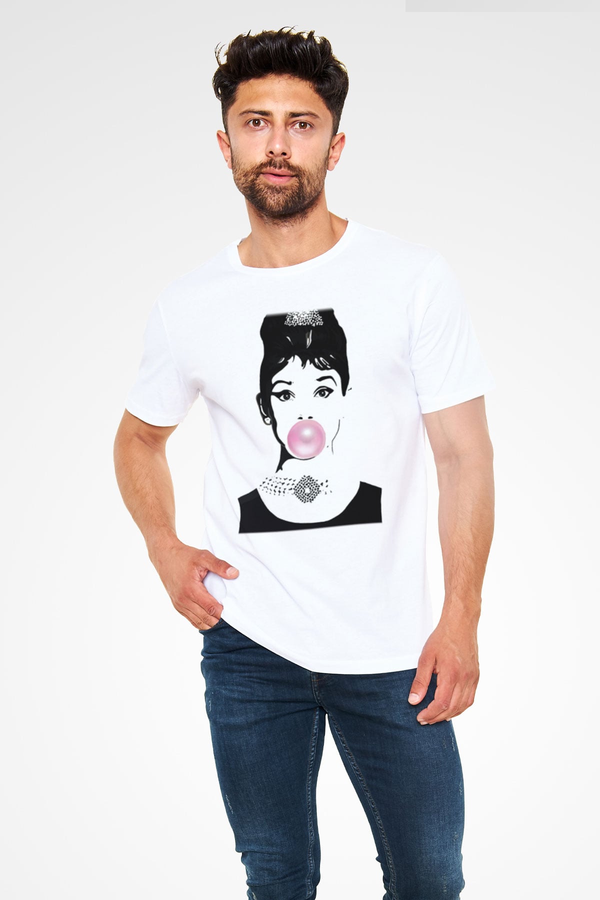 Audrey Hepburn Beyaz Unisex Tişört T-Shirt - TişörtFabrikası
