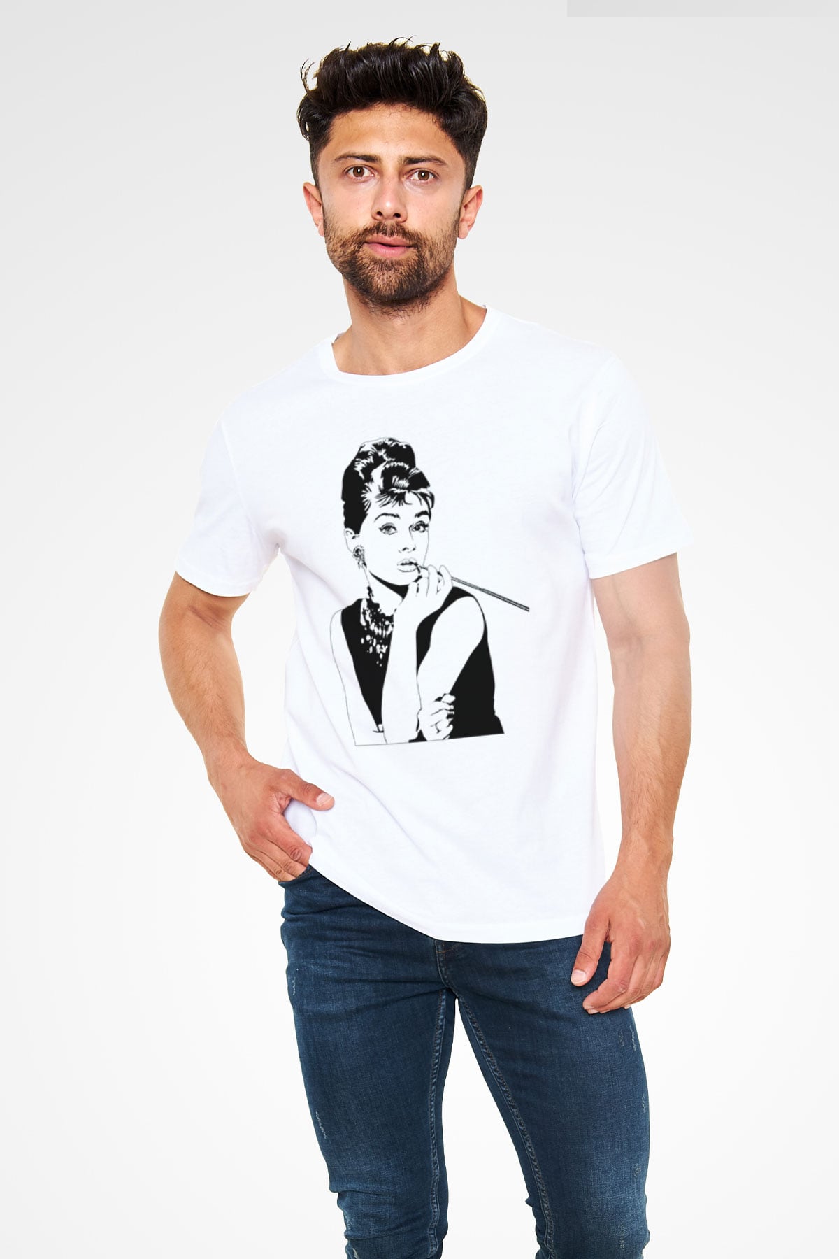 Audrey Hepburn Beyaz Unisex Tişört T-Shirt - TişörtFabrikası