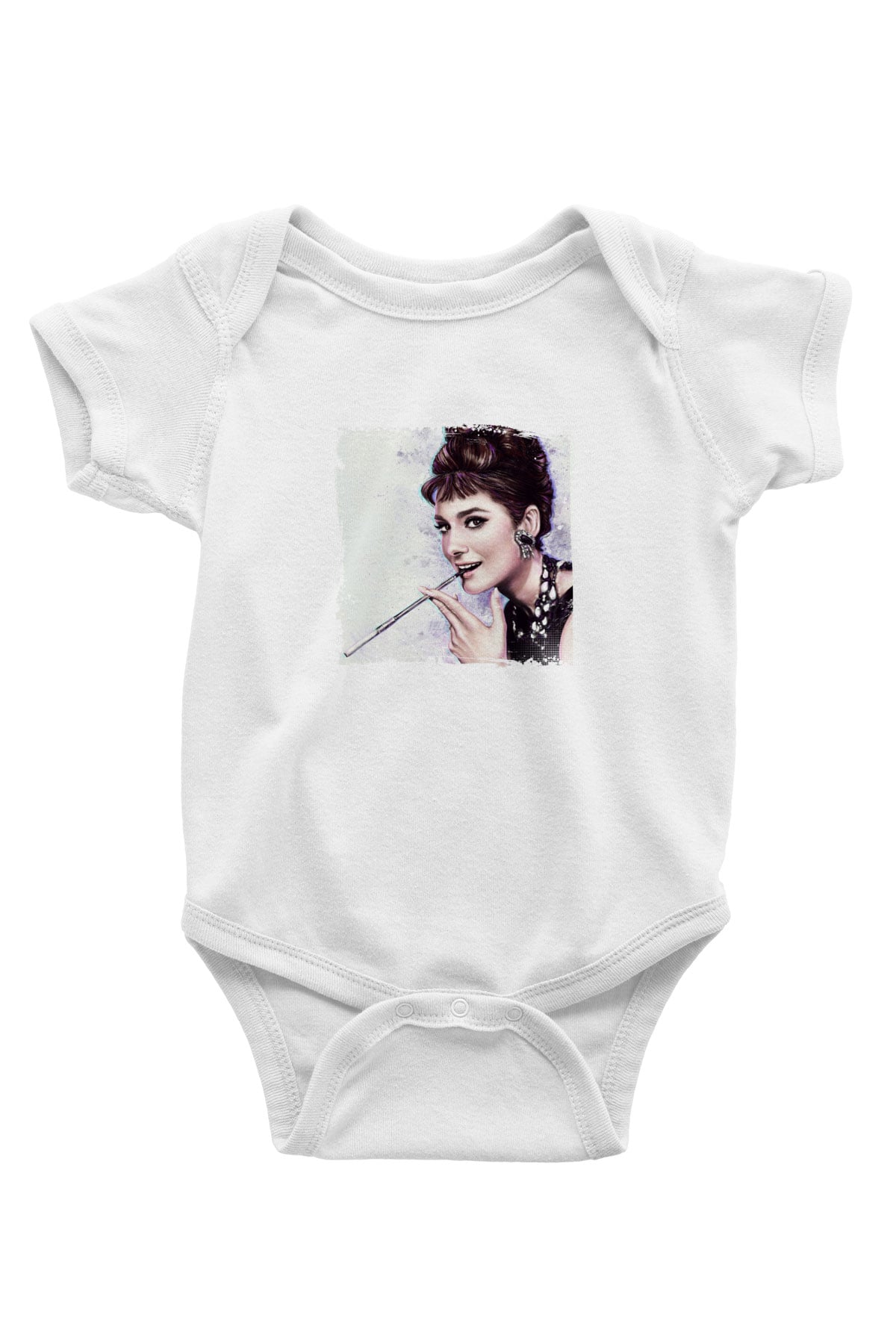 Audrey Hepburn Unisex Baskılı Beyaz Bebek Body - Zıbın