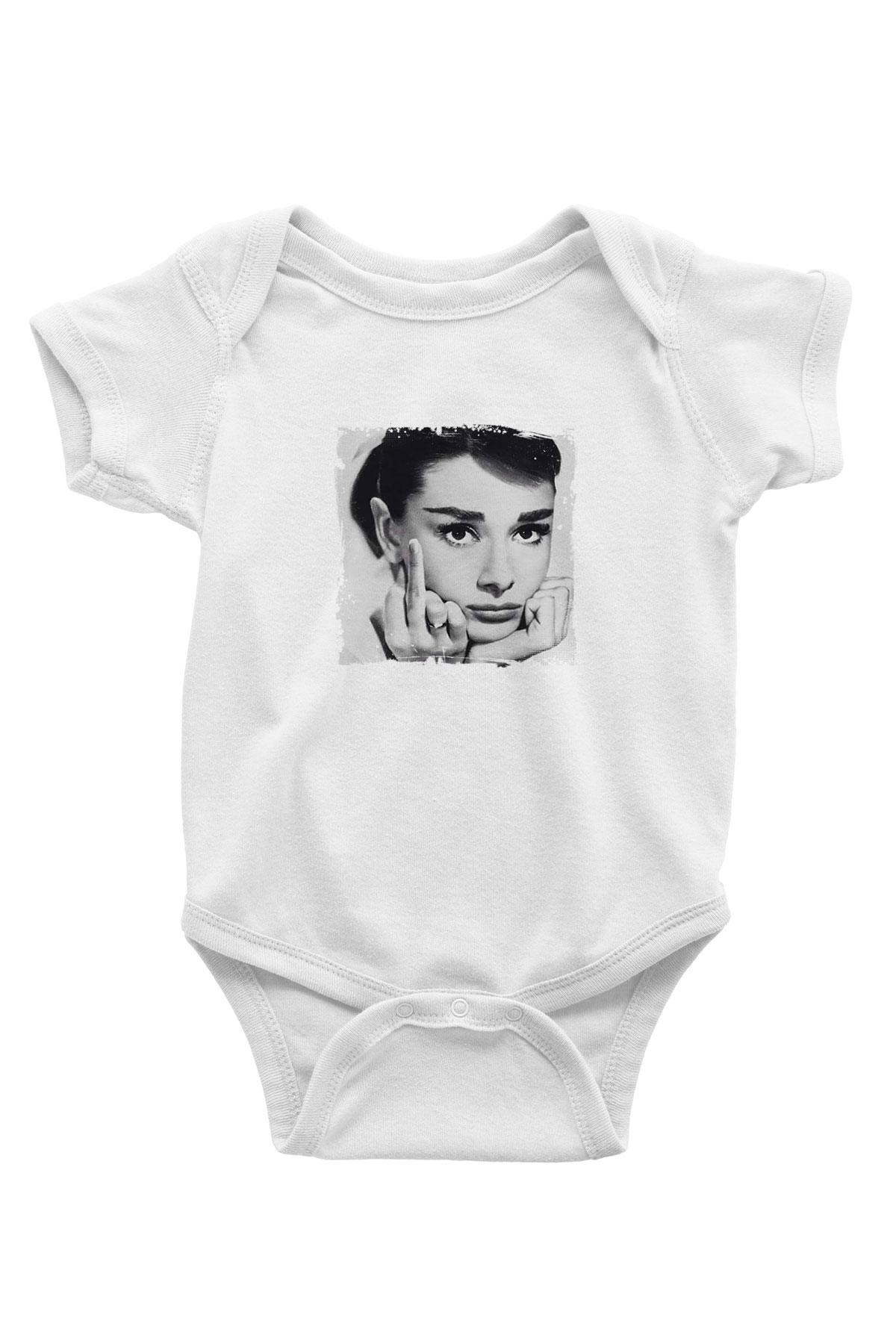 Audrey Hepburn Unisex Baskılı Beyaz Bebek Body - Zıbın