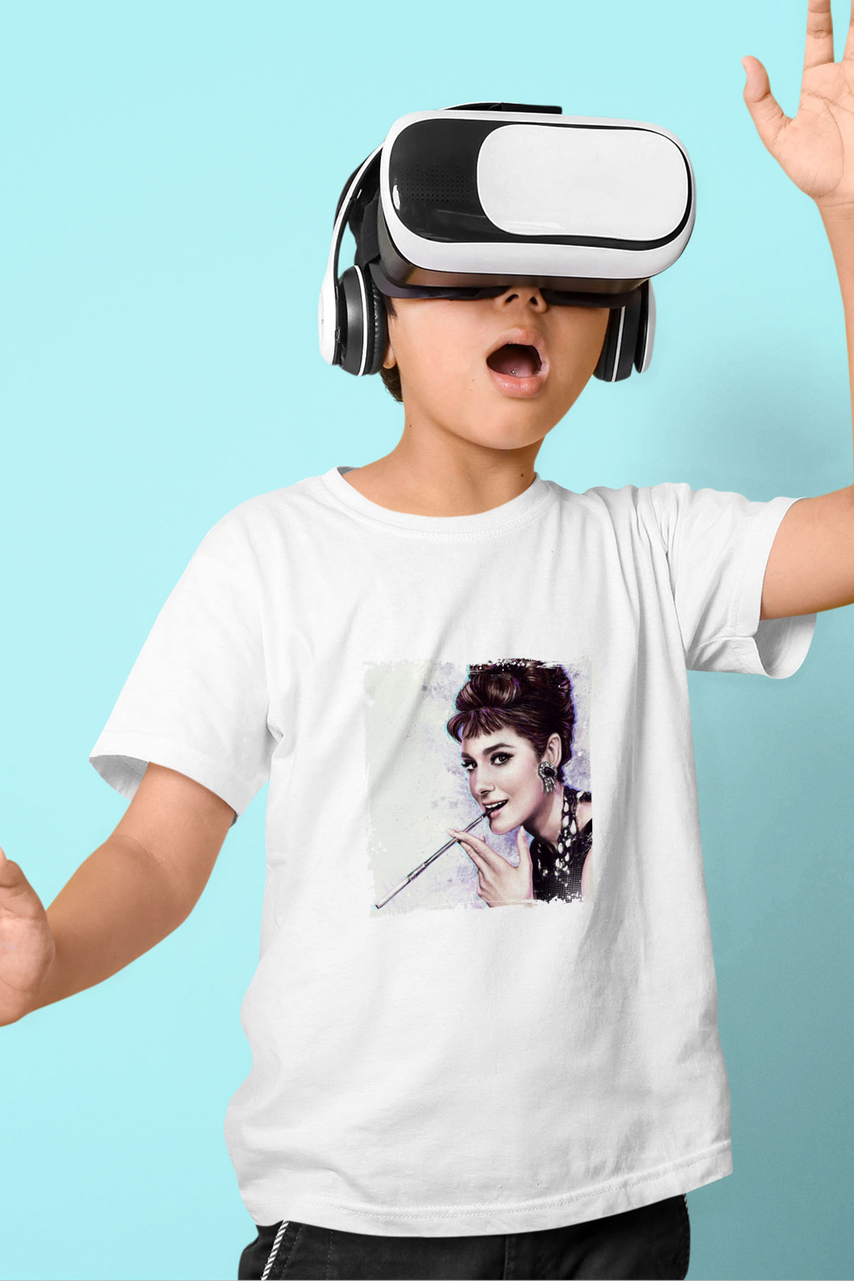 Audrey Hepburn Unisex Baskılı Beyaz Çocuk Tişört