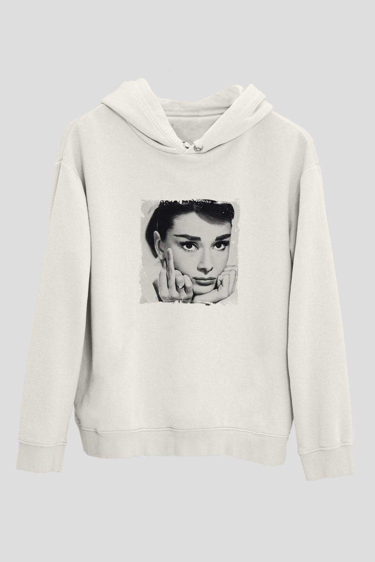 Audrey Hepburn Unisex Baskılı Beyaz Kapüşonlu Sweatshirt