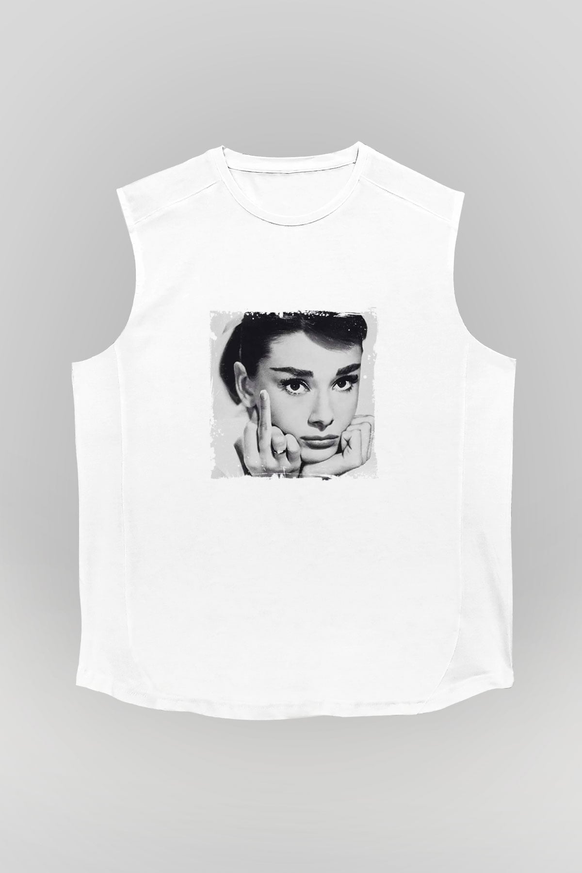 Audrey Hepburn Unisex Baskılı Beyaz Kolsuz Tişört