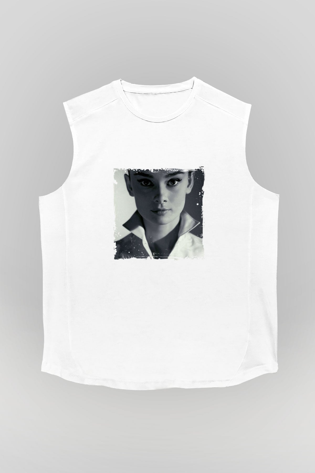 Audrey Hepburn Unisex Baskılı Beyaz Kolsuz Tişört