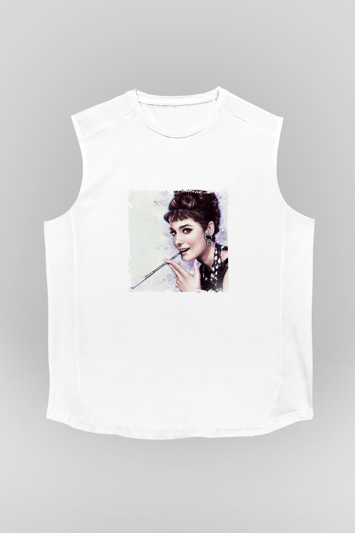 Audrey Hepburn Unisex Baskılı Beyaz Kolsuz Tişört