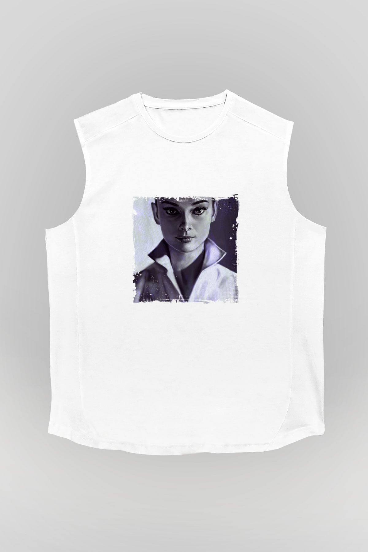 Audrey Hepburn Unisex Baskılı Beyaz Kolsuz Tişört