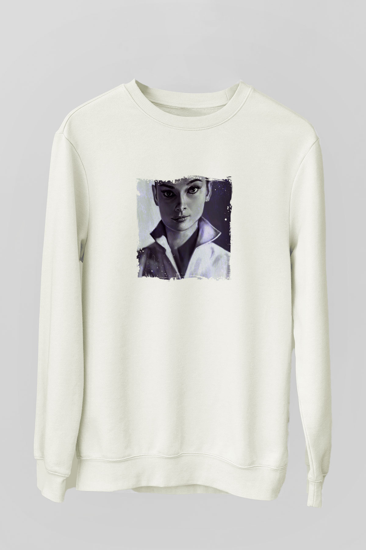 Audrey Hepburn Unisex Baskılı Beyaz Sweatshirt