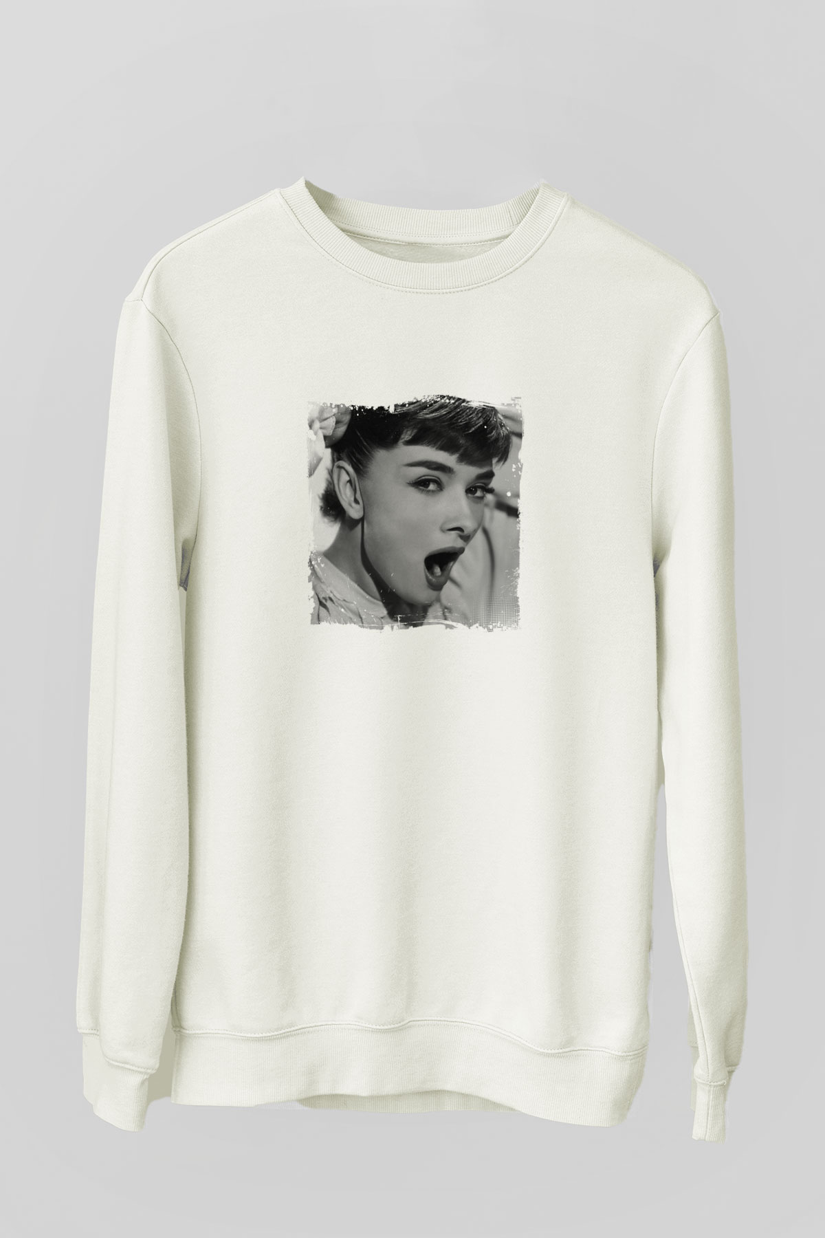 Audrey Hepburn Unisex Baskılı Beyaz Sweatshirt