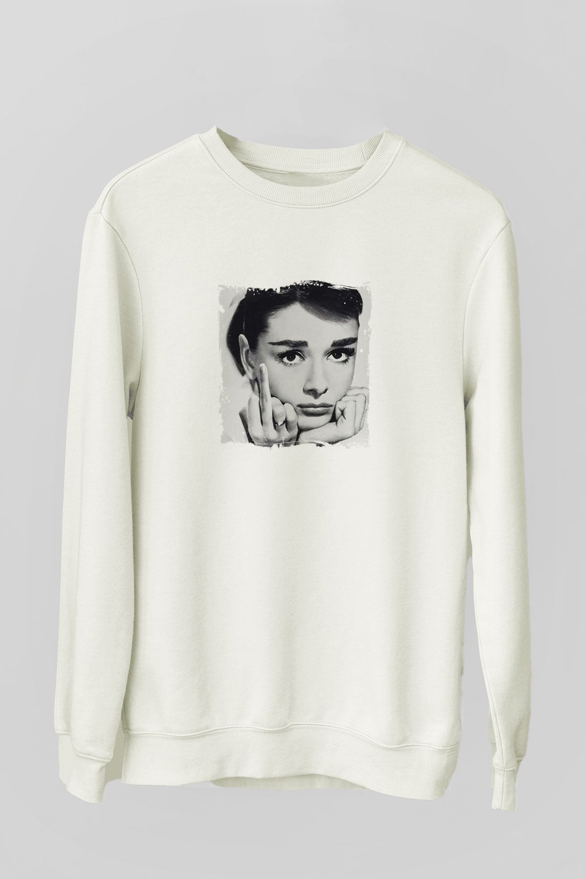 Audrey Hepburn Unisex Baskılı Beyaz Sweatshirt