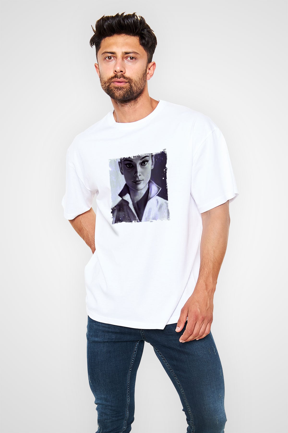 Audrey Hepburn Unisex Baskılı Beyaz Tişört