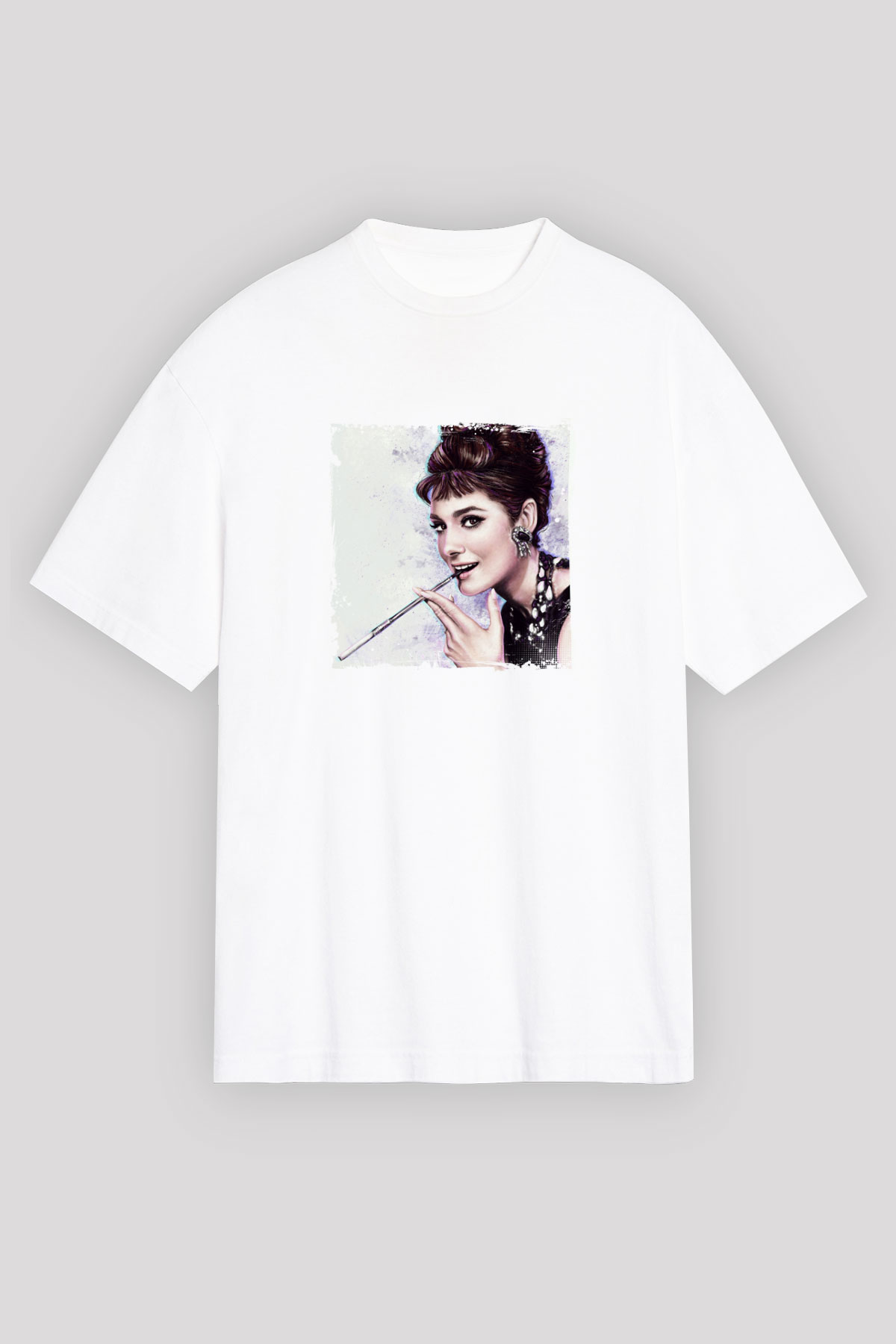 Audrey Hepburn Unisex Baskılı Beyaz Tişört
