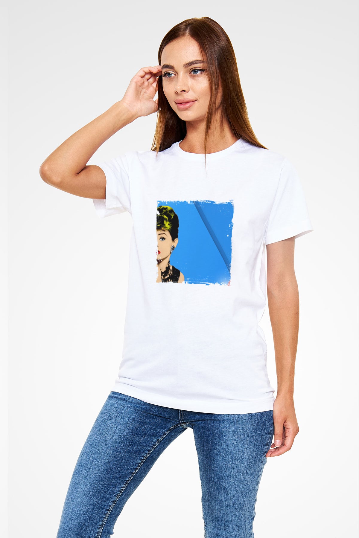 Audrey Hepburn Unisex Baskılı Beyaz Tişört