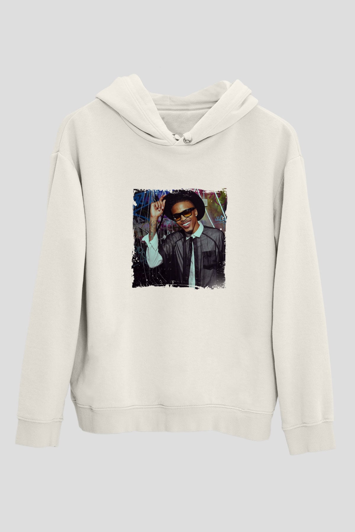 August Alsina Baskılı Unisex Beyaz Hoodie