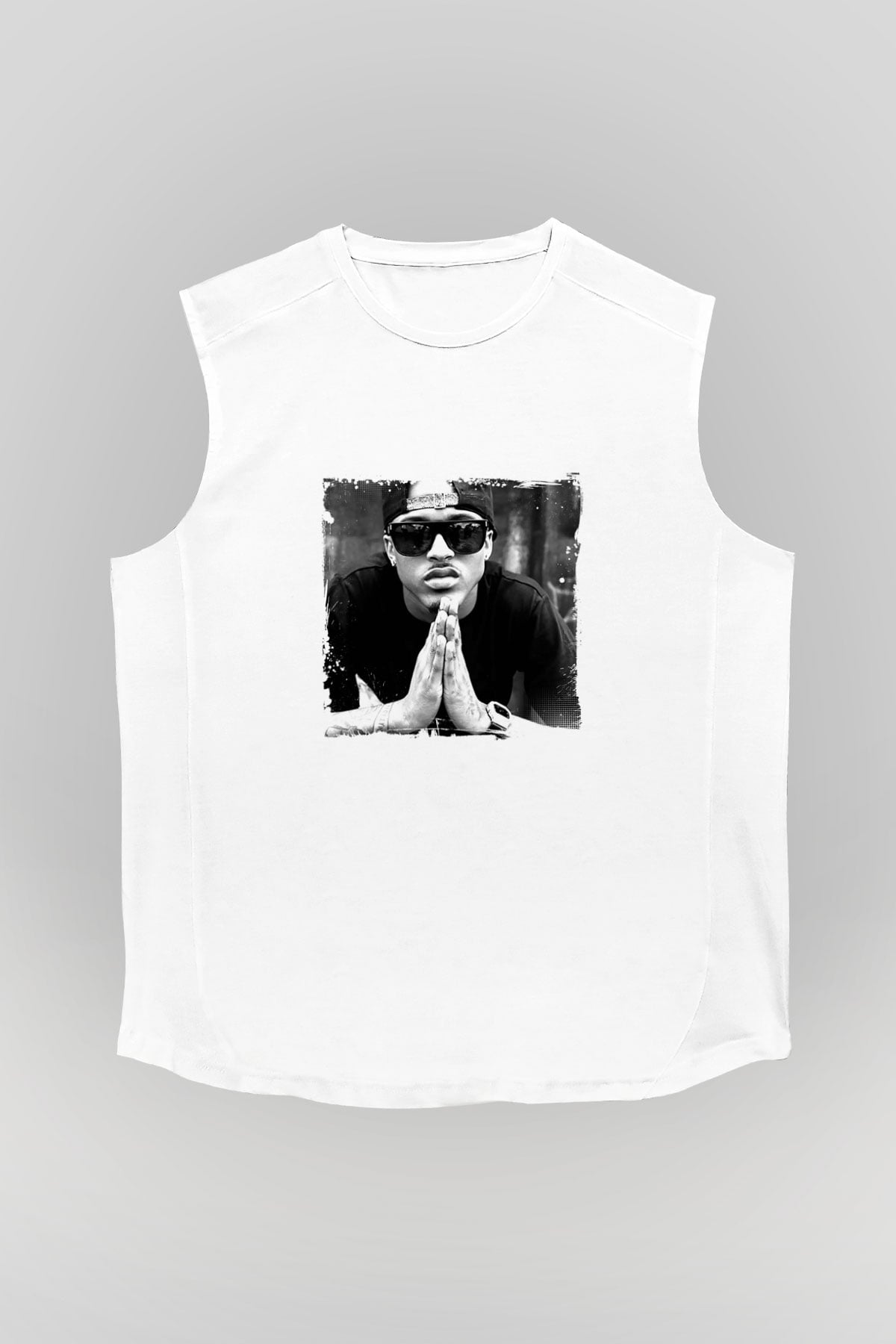 August Alsina Baskılı Unisex Beyaz Kolsuz Tişört