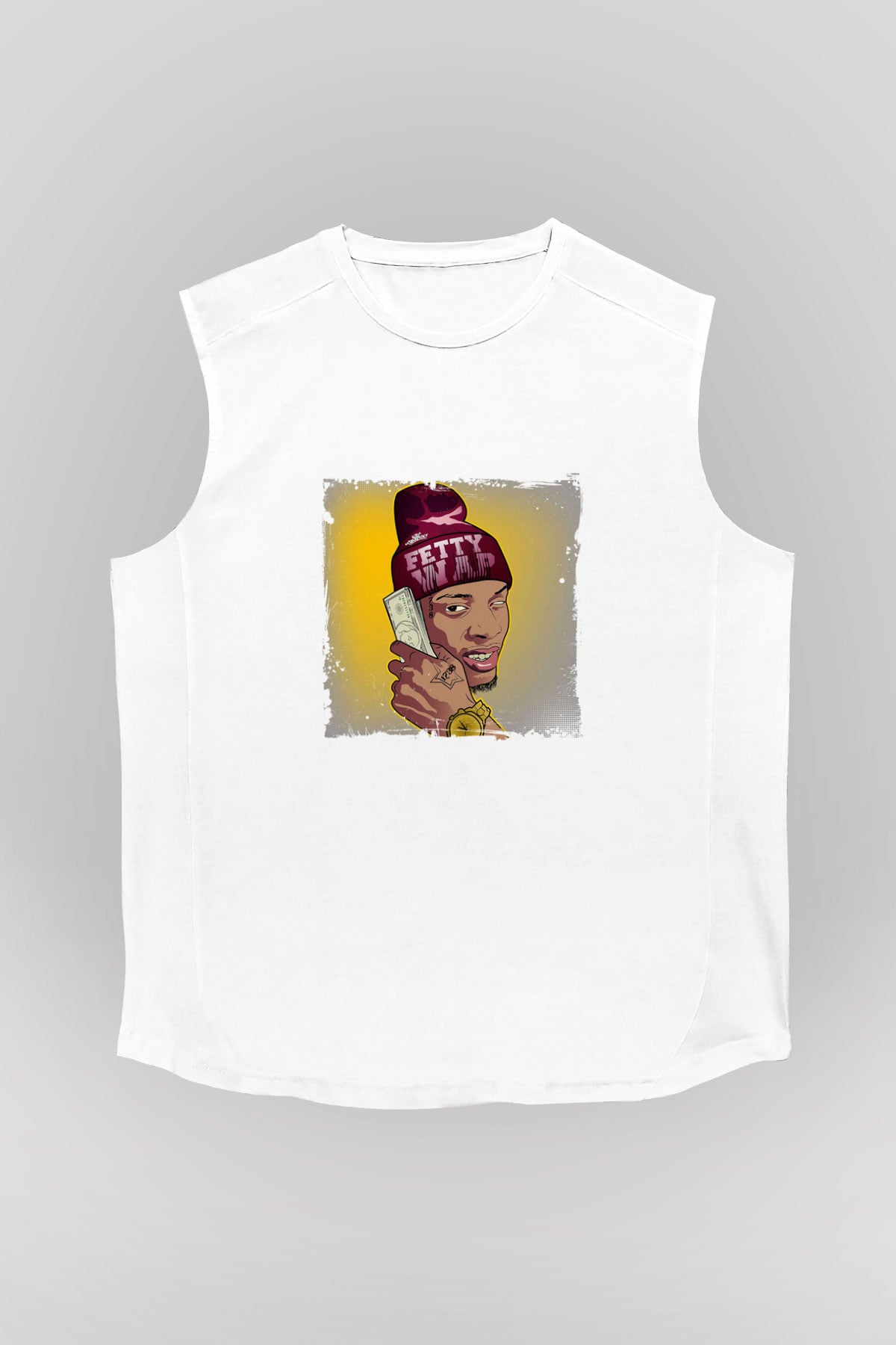 August Alsina Baskılı Unisex Beyaz Kolsuz Tişört