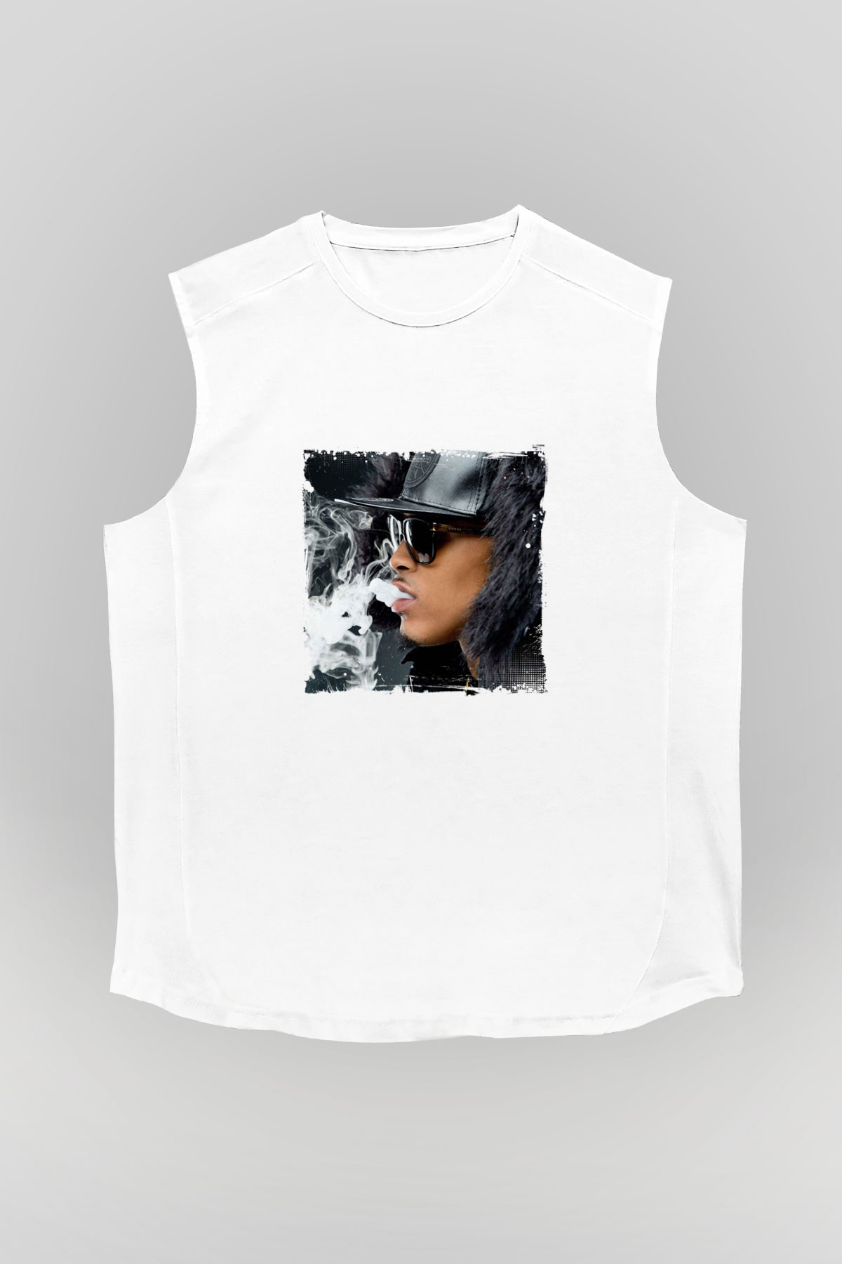 August Alsina Baskılı Unisex Beyaz Kolsuz Tişört