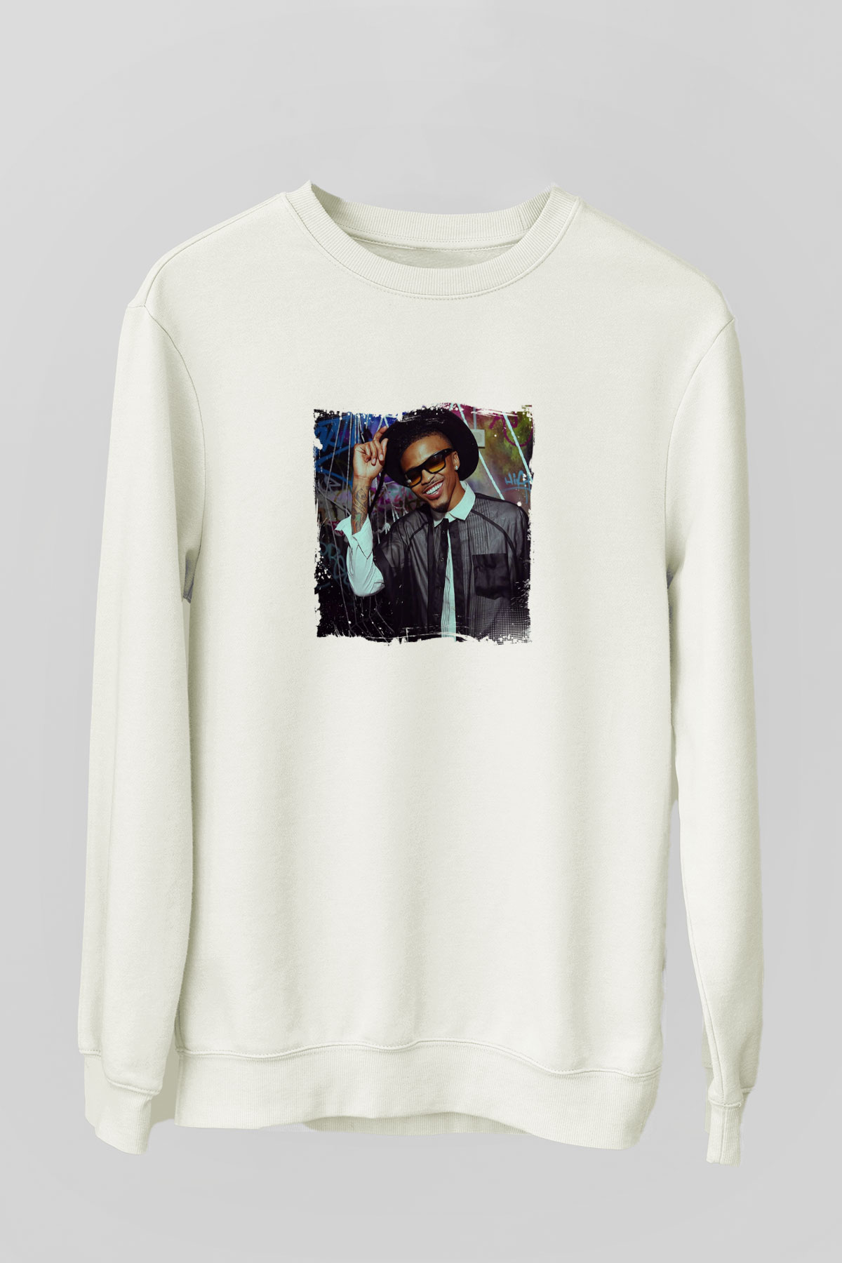 August Alsina Baskılı Unisex Beyaz Sweatshirt
