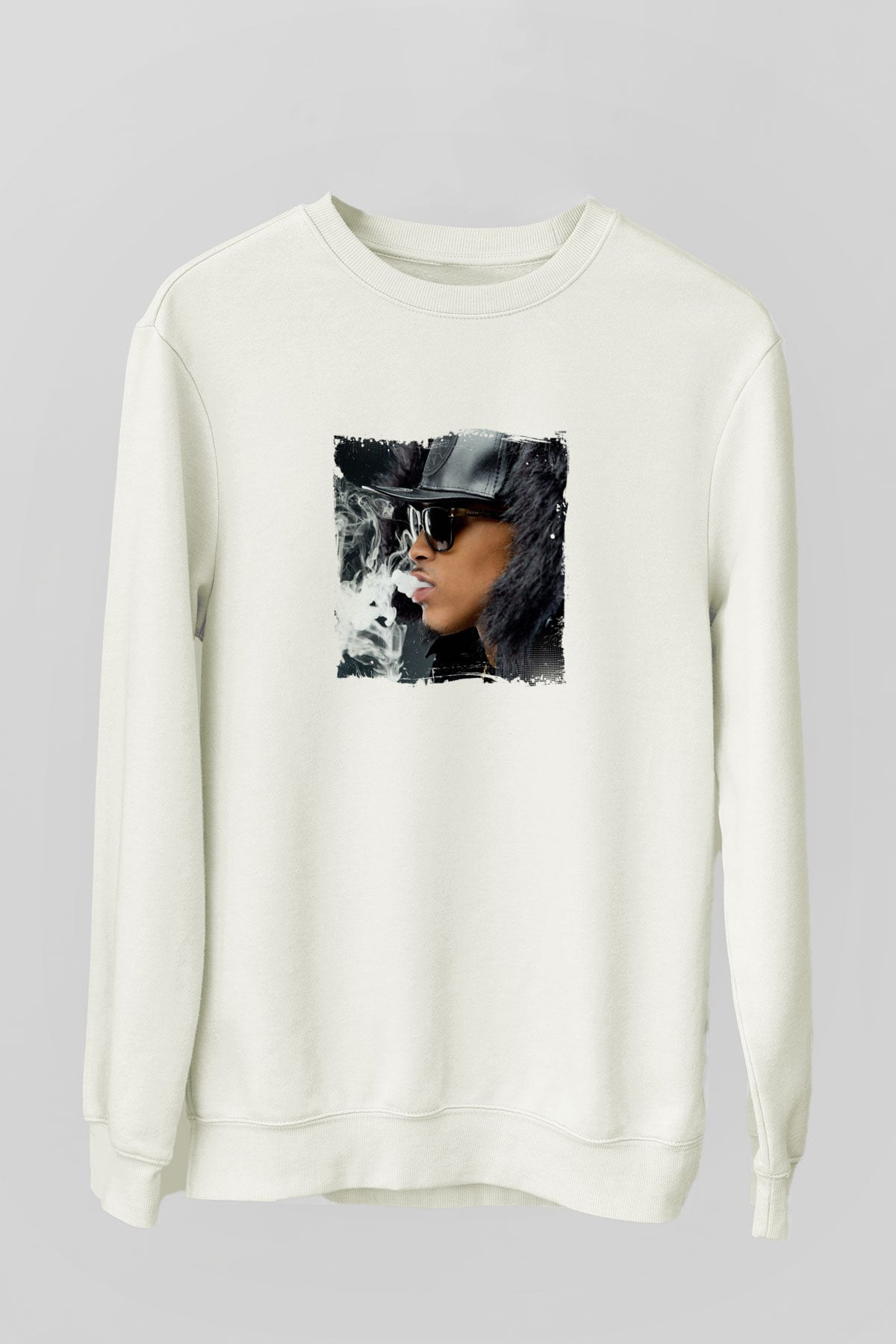 August Alsina Baskılı Unisex Beyaz Sweatshirt