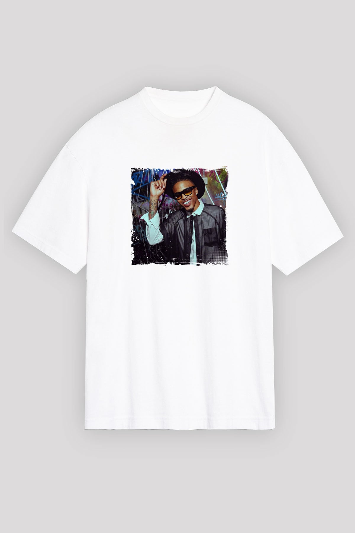 August Alsina Baskılı Unisex Beyaz Tişört
