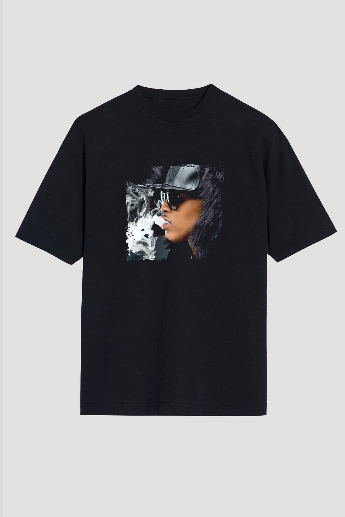 August Alsina Baskılı Unisex Oversize Siyah Tişört