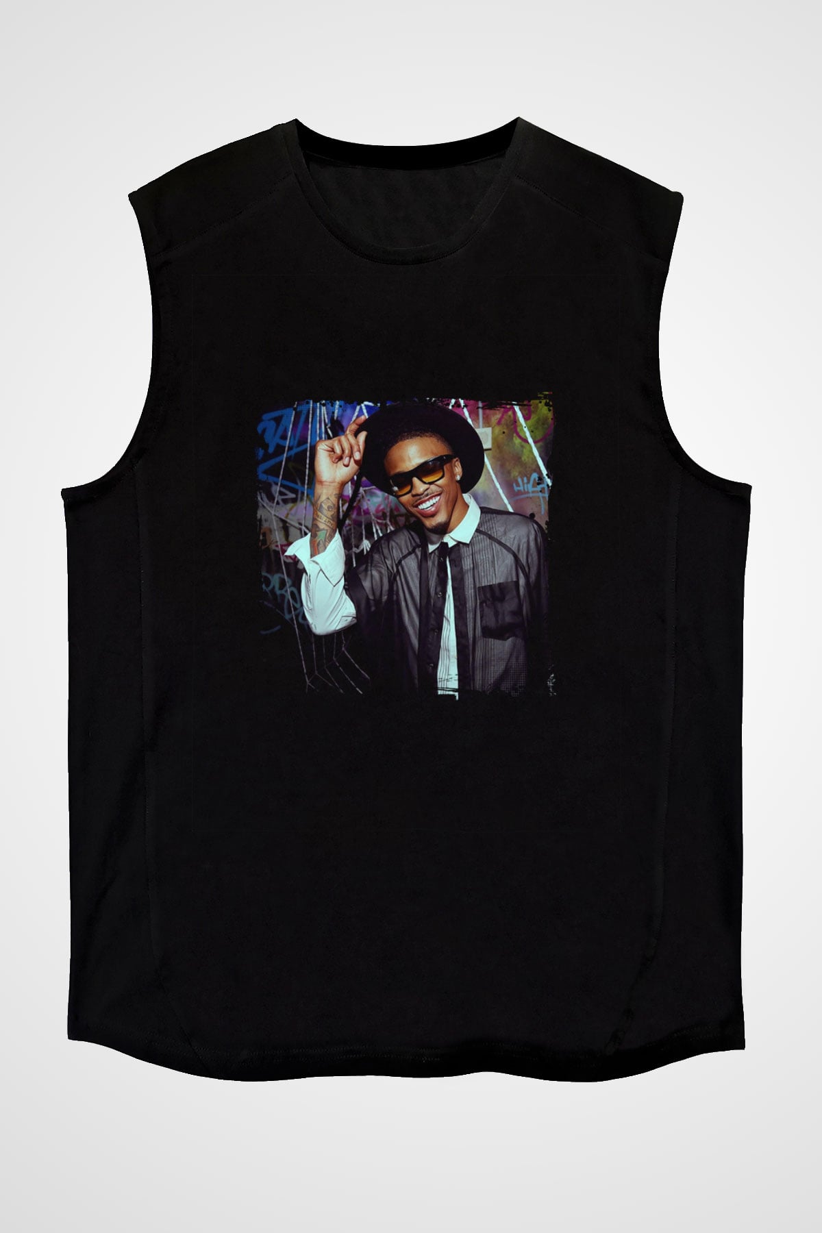 August Alsina Baskılı Unisex Siyah Kolsuz Tişört