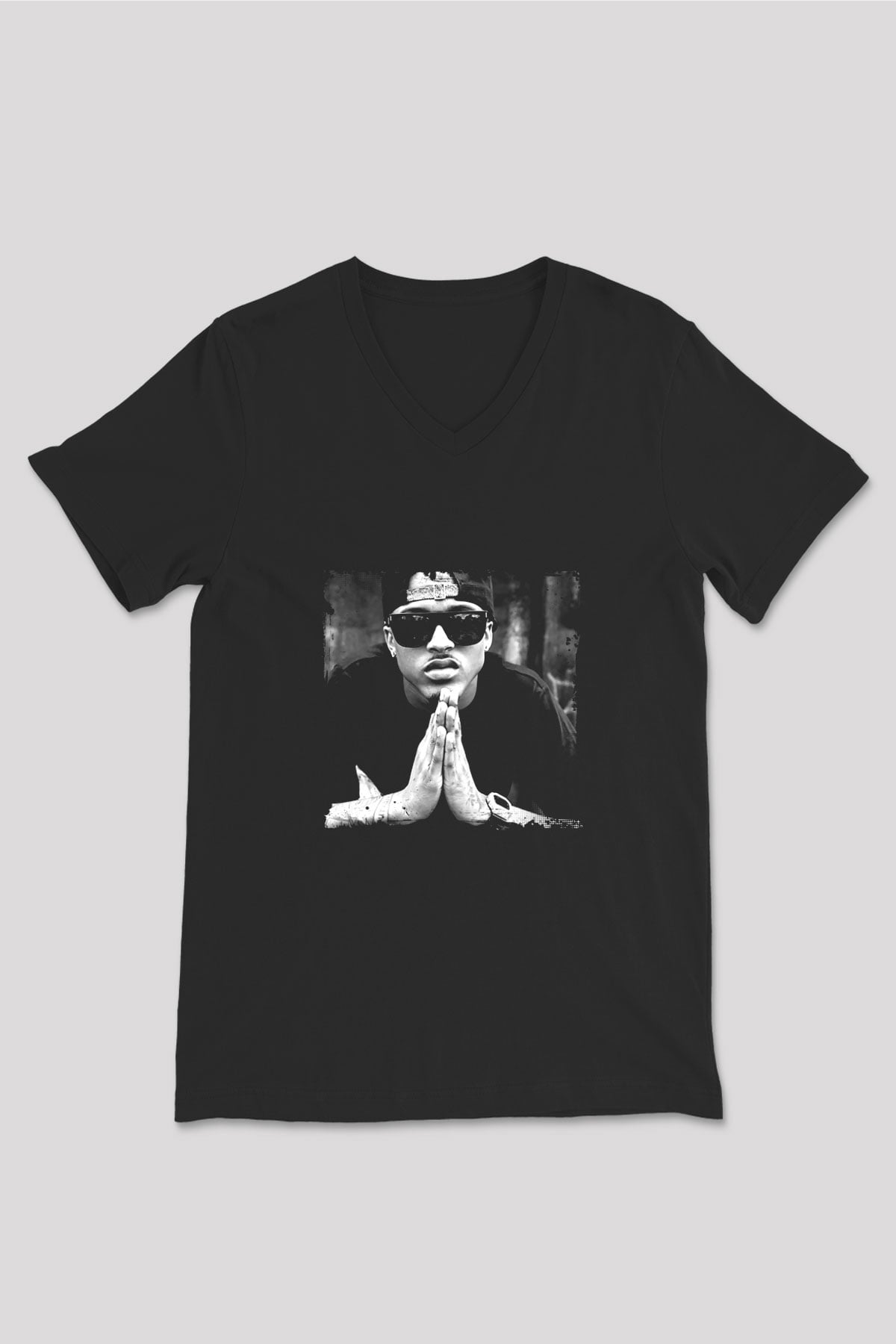 August Alsina Baskılı Unisex Siyah V Yaka Tişört