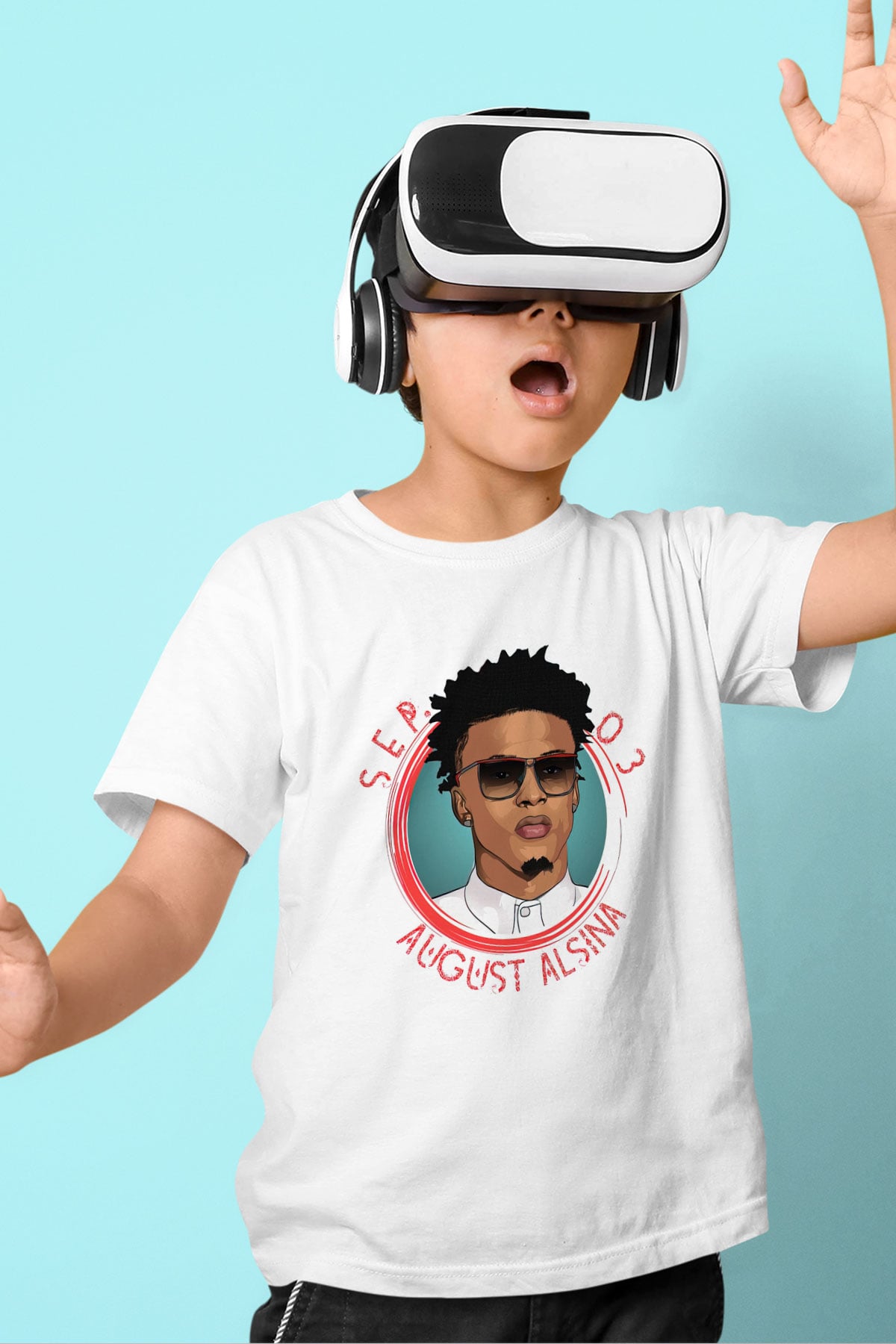 August Alsina Beyaz Unisex Çocuk Tişört