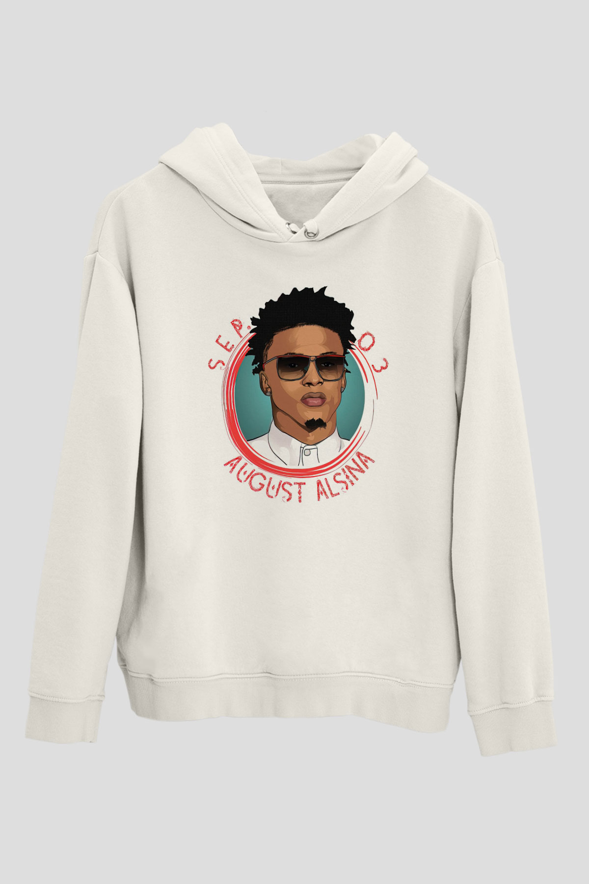August Alsina Beyaz Unisex Kapüşonlu Sweatshirt
