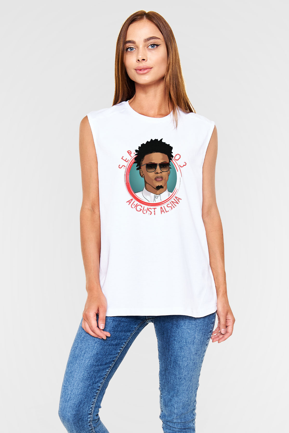 August Alsina Beyaz Unisex Kolsuz Tişört