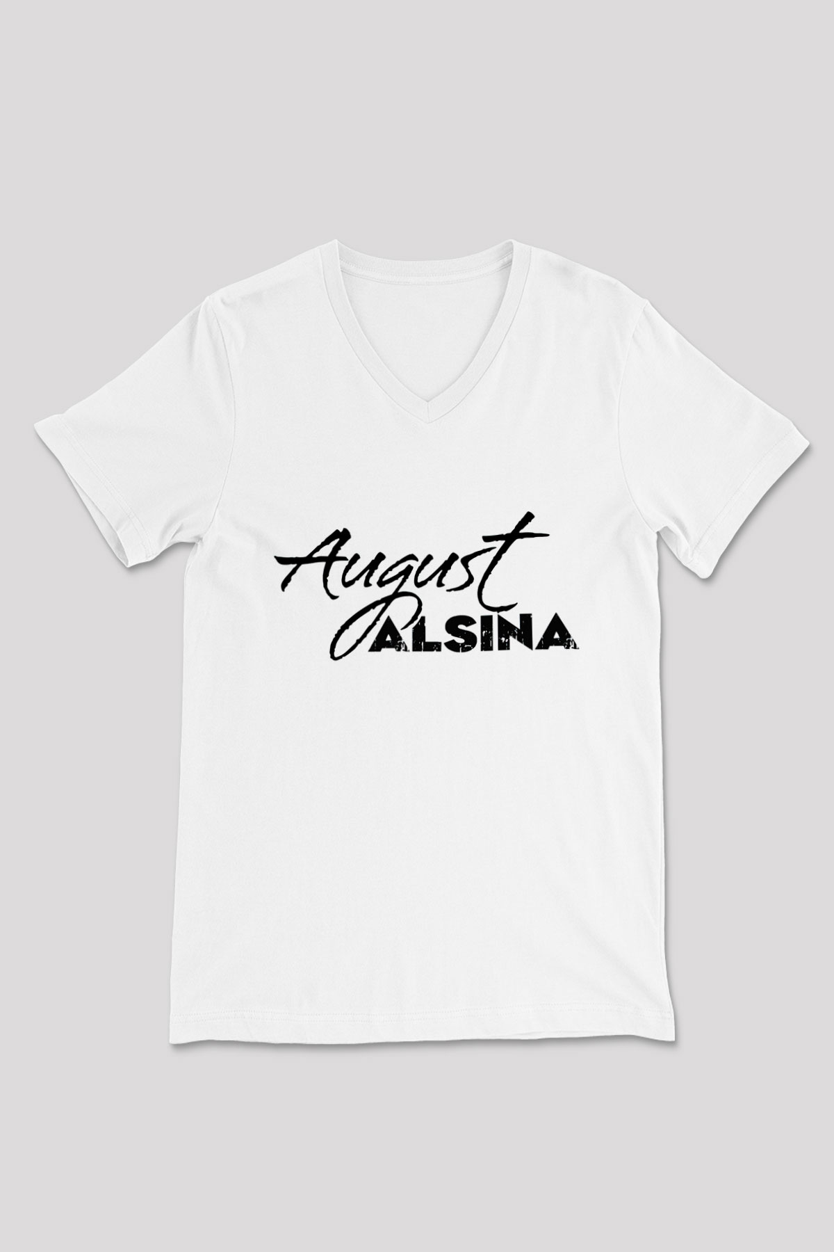 August Alsina Beyaz Unisex V Yaka Tişört