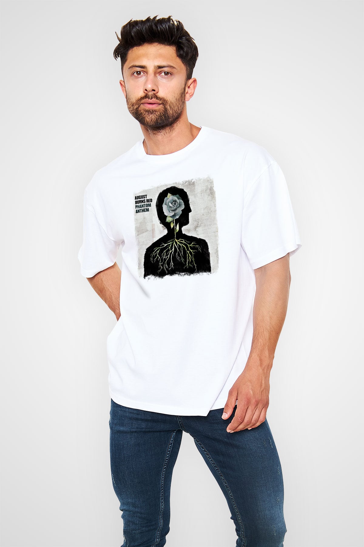 August Burns Red Baskılı Unisex Beyaz Oversize Tişört
