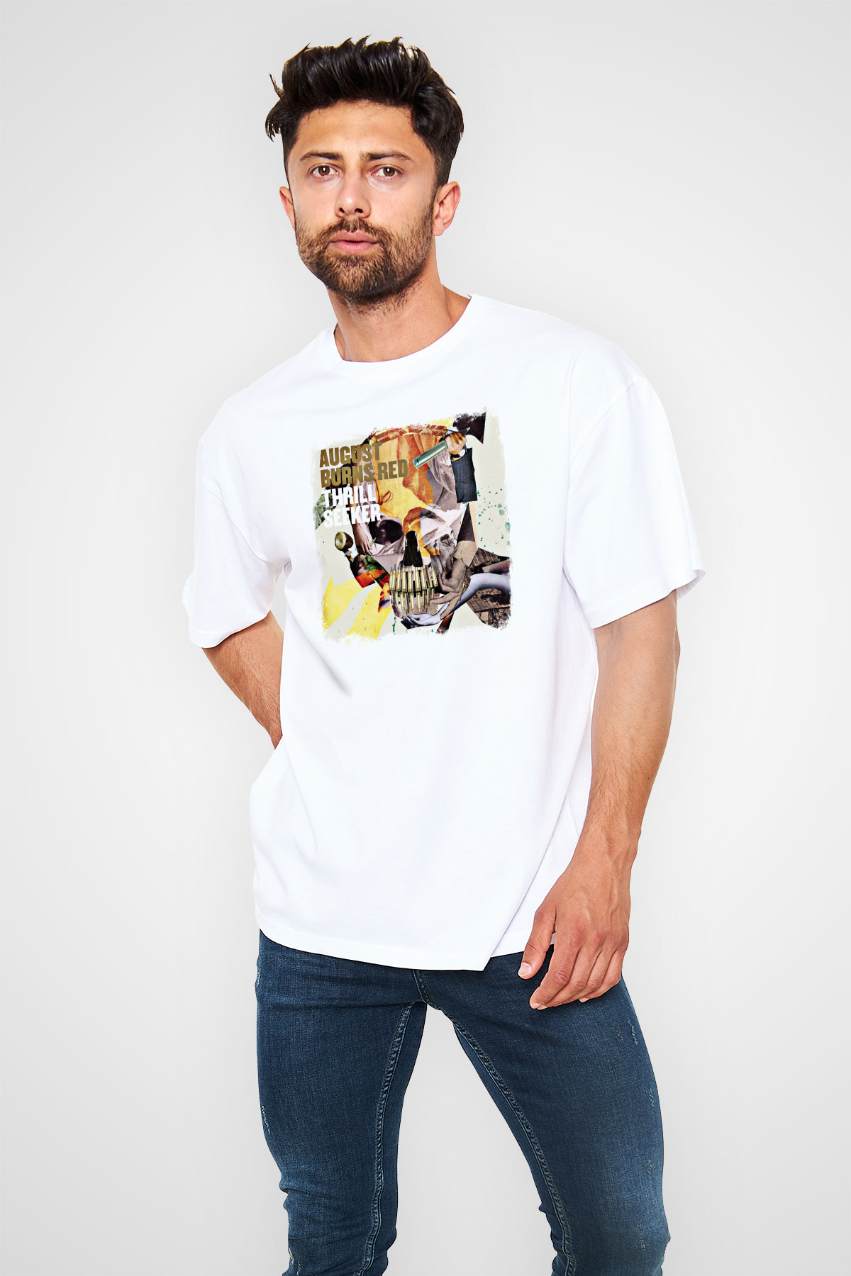 August Burns Red Baskılı Unisex Beyaz Oversize Tişört