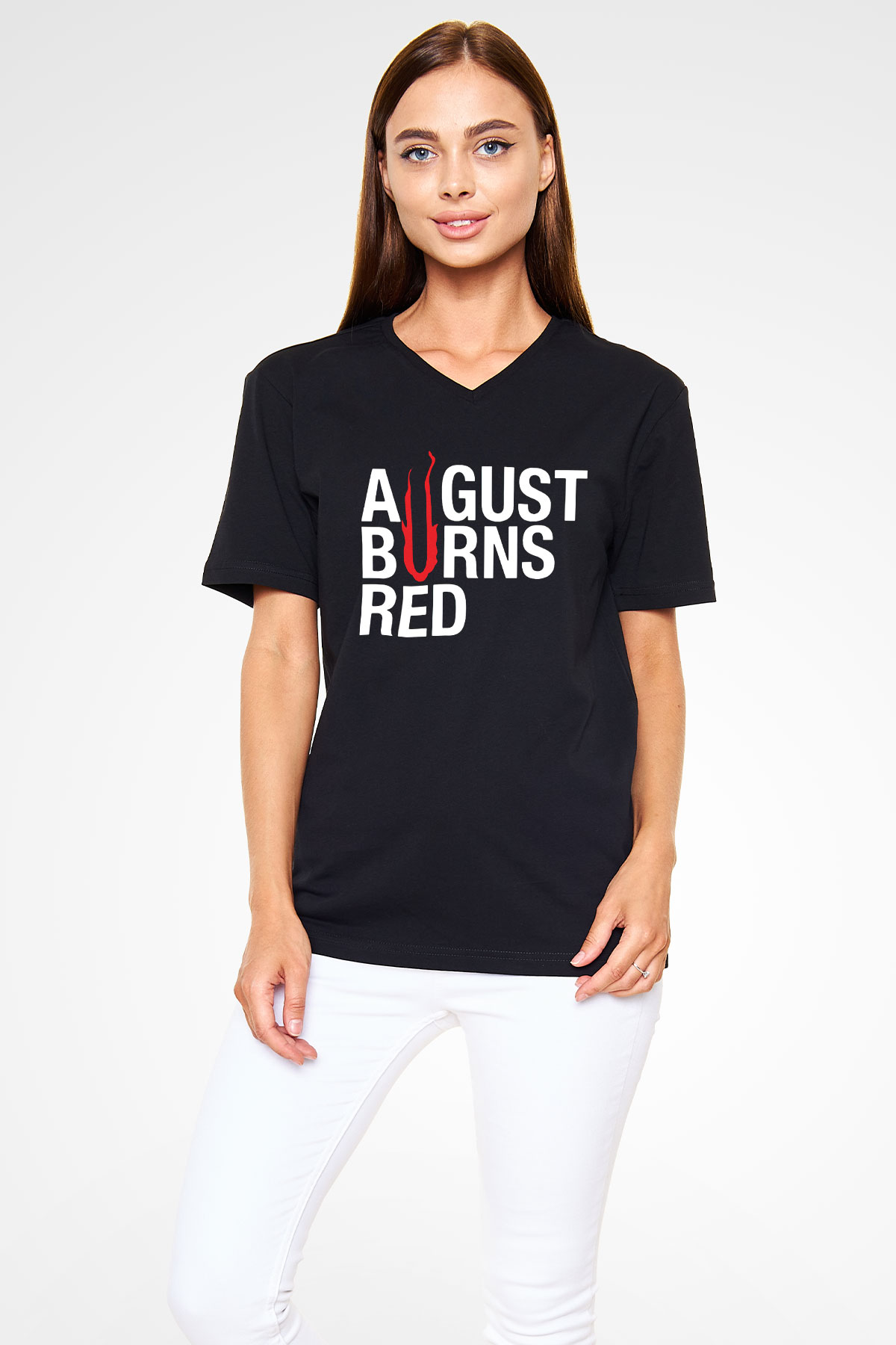 August Burns Red Siyah Unisex V Yaka Tişört T-Shirt