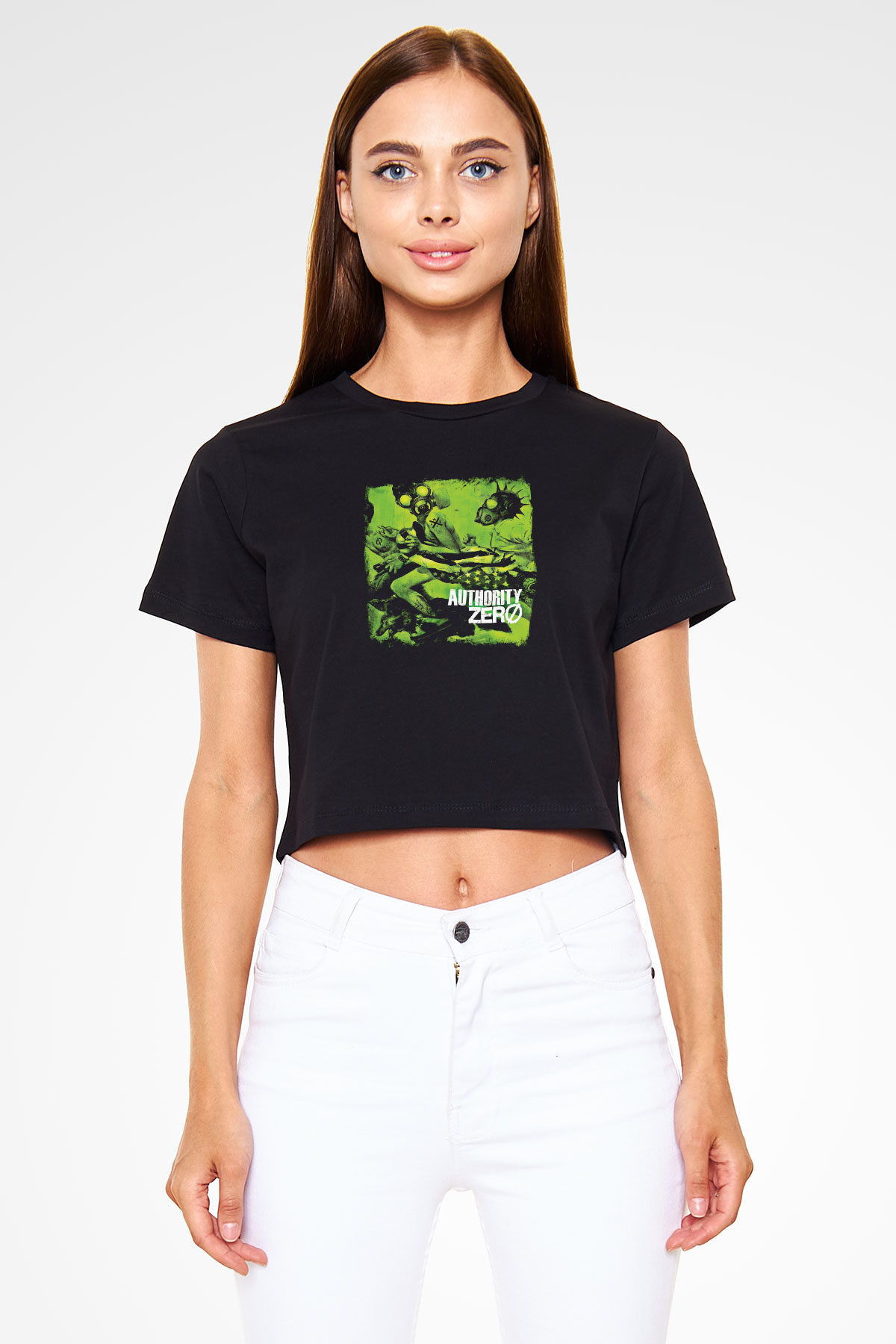 Authority Zero Baskılı Unisex Siyah Crop Top Tişört