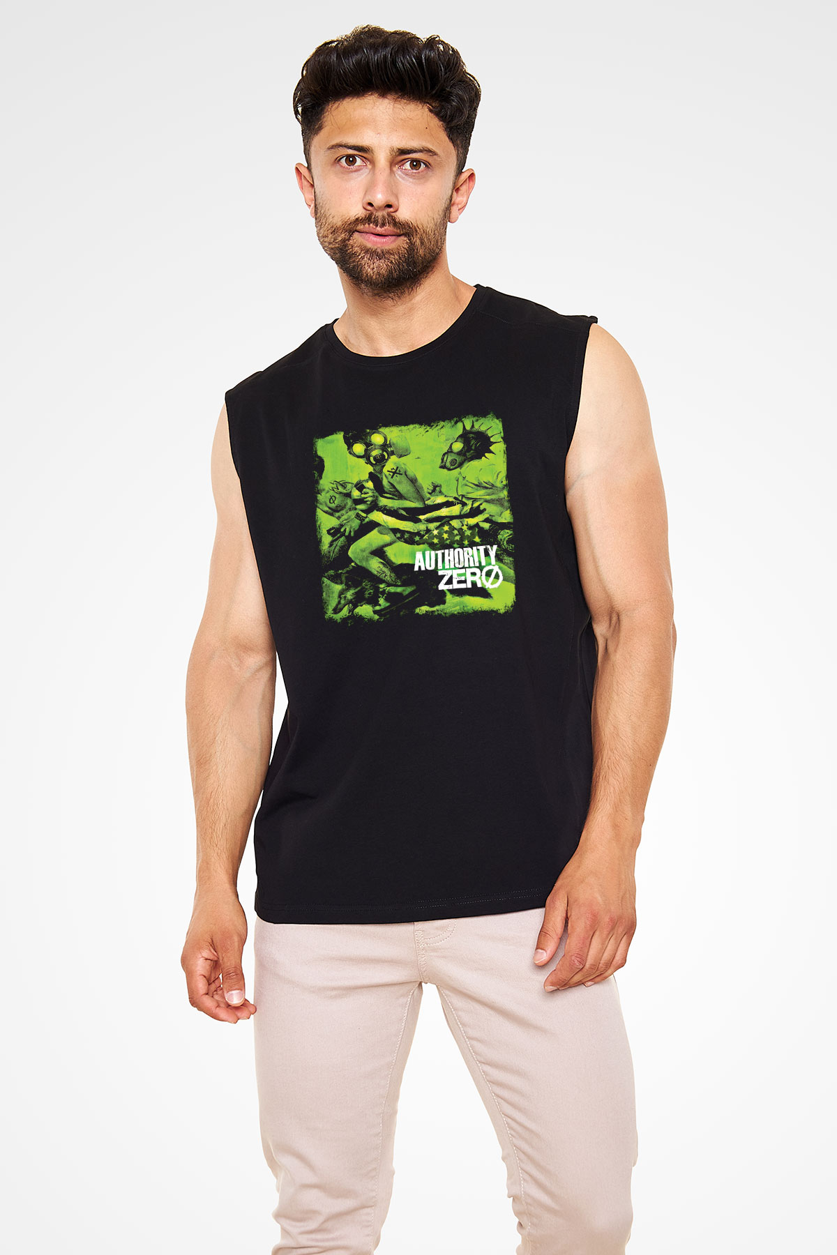 Authority Zero Baskılı Unisex Siyah Kolsuz Tişört