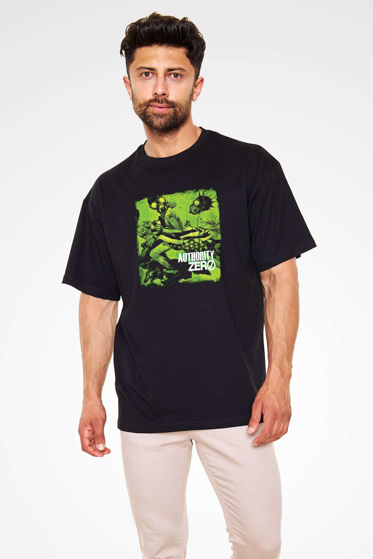 Authority Zero Baskılı Unisex Siyah Oversize Tişört