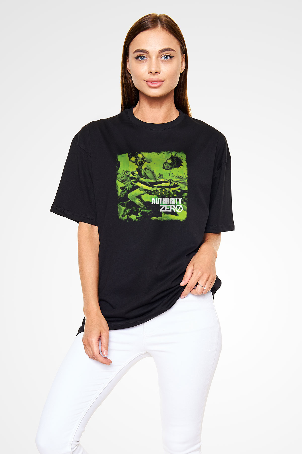 Authority Zero Baskılı Unisex Siyah Oversize Tişört