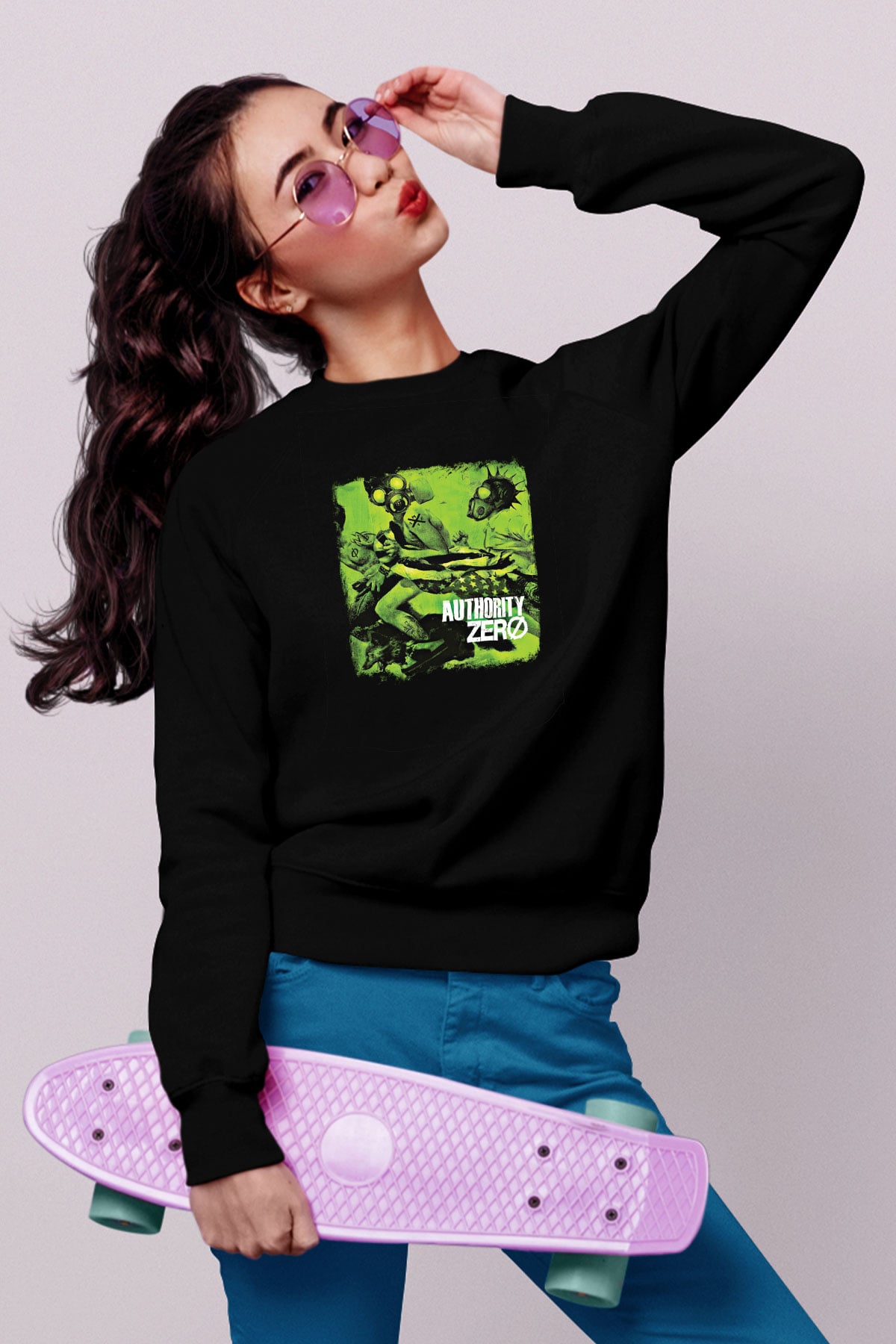Authority Zero Baskılı Unisex Siyah Sweatshirt