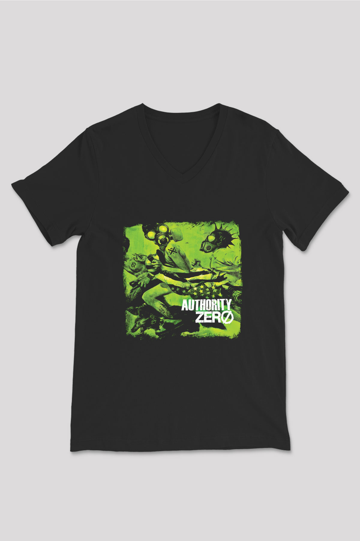 Authority Zero Baskılı Unisex Siyah V Yaka Tişört